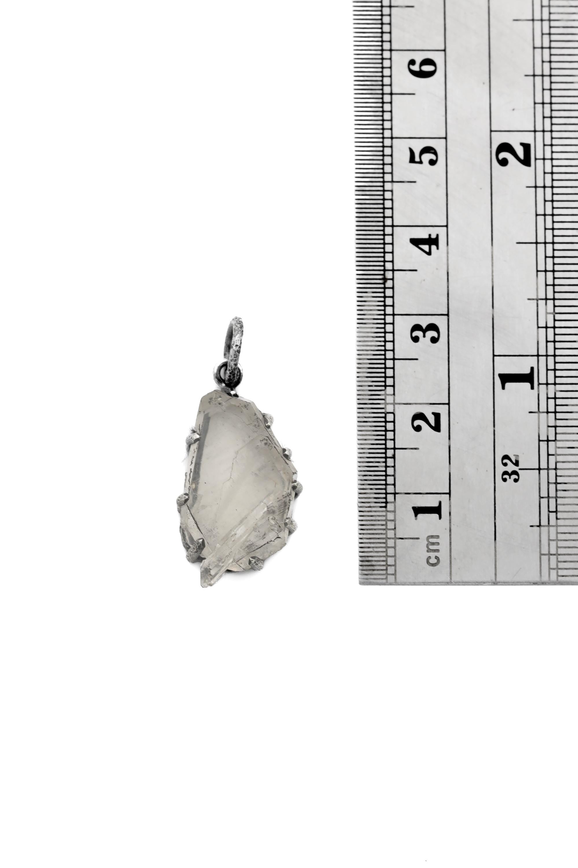 Tabular Faden Quartz Pendant Sterling Silver Claw Setting Hammer Texture Oxidized Finish Crown Chakra Raw Crystal Jewelry