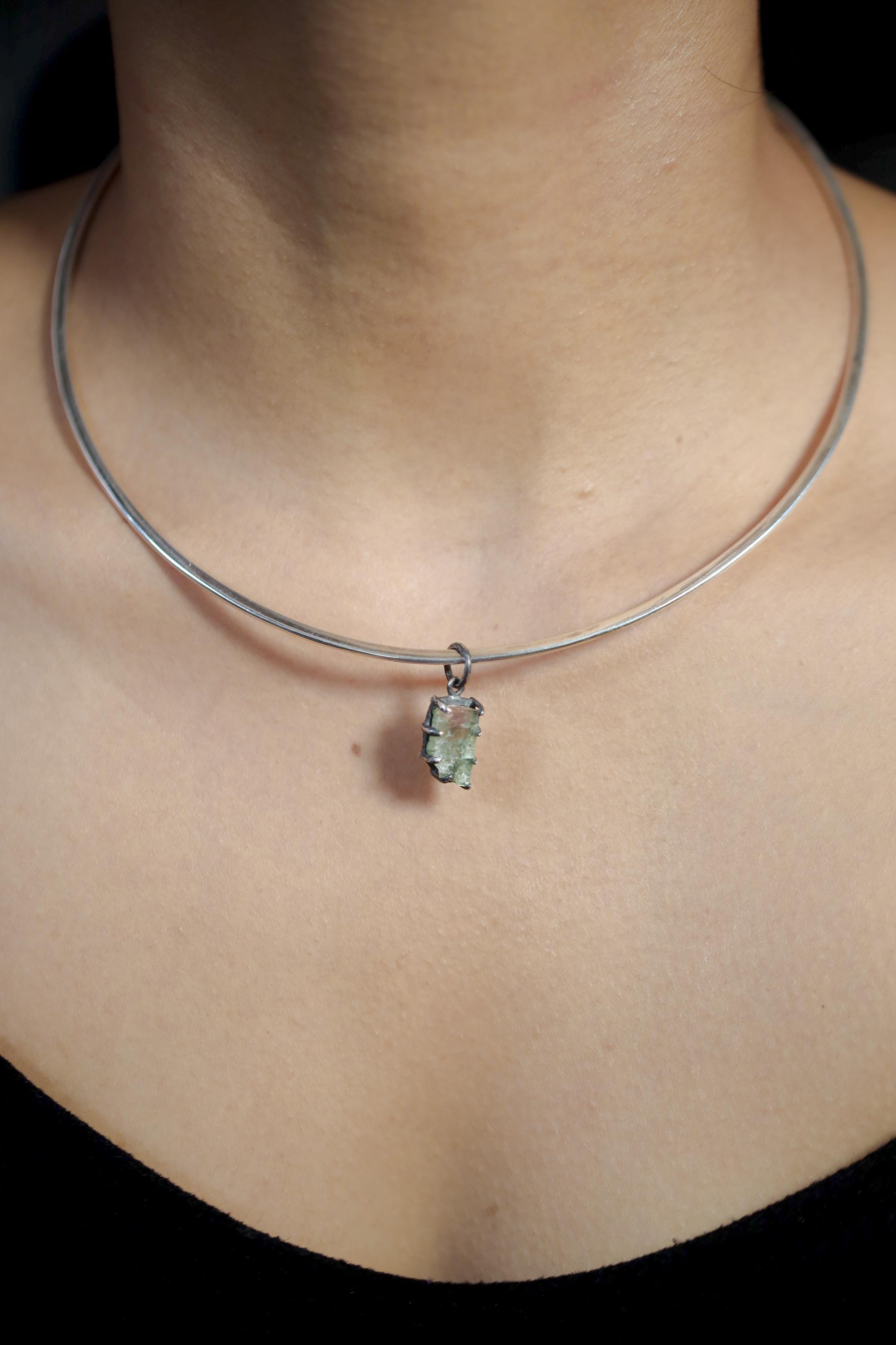 High Grade Watermelon Tourmaline Pendant Sterling Silver Claw Setting Raw Crystal Tabular Gem Heart Chakra Jewelry Oxidised Finish