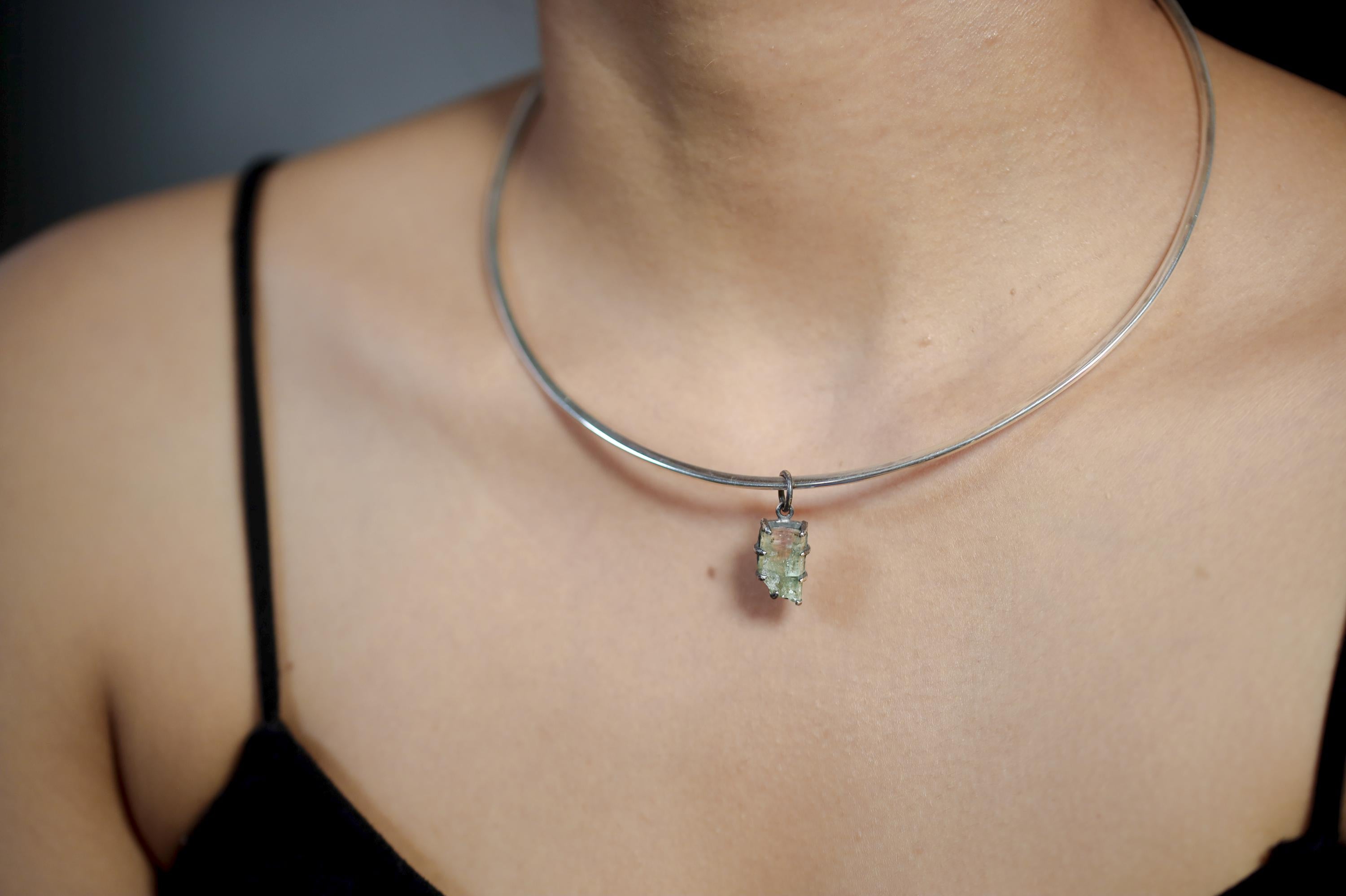 High Grade Watermelon Tourmaline Pendant Sterling Silver Claw Setting Raw Crystal Tabular Gem Heart Chakra Jewelry Oxidised Finish