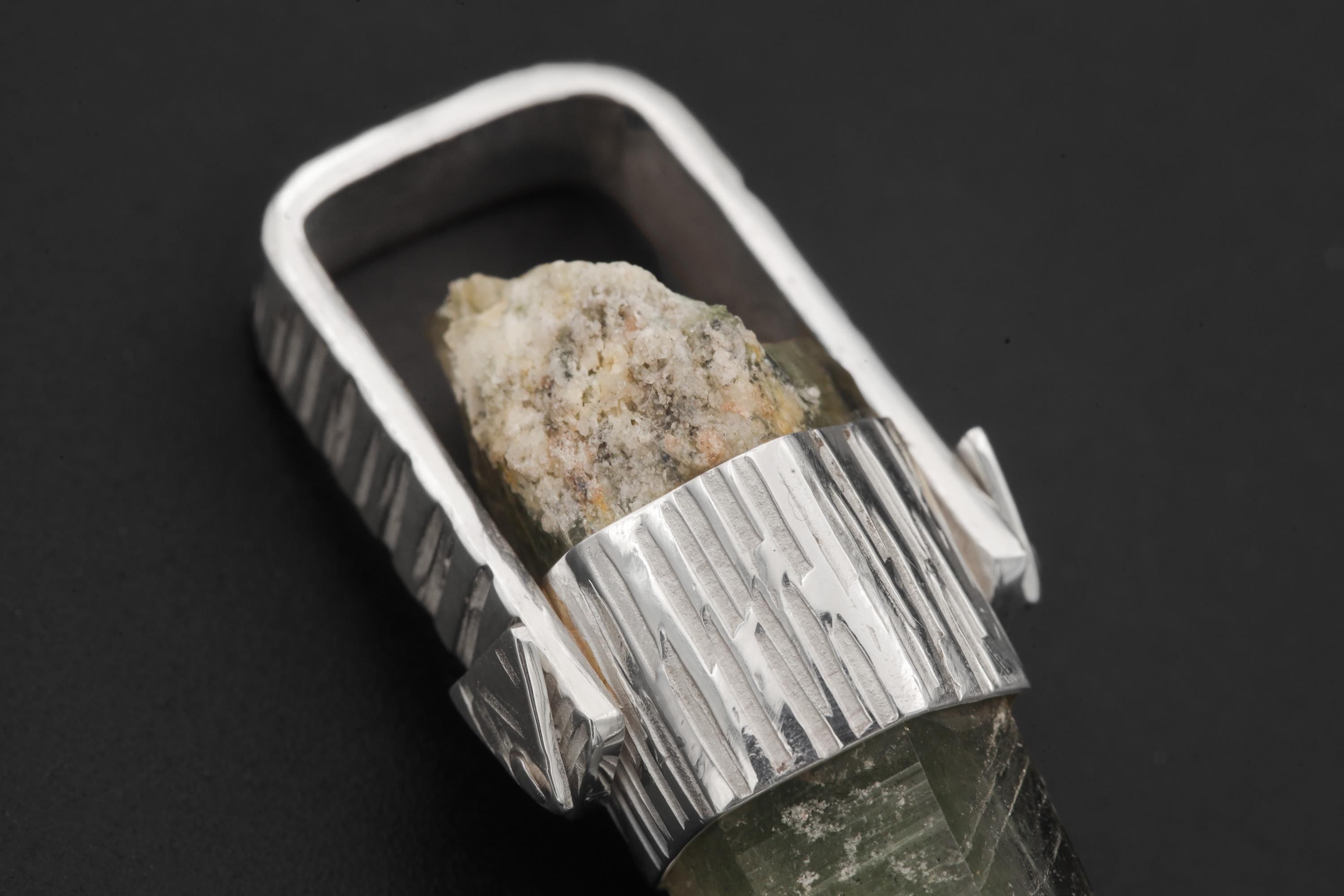 Himalayan Lemurian Laser Chlorite Rutile Quartz Point Pendant, Sterling Silver, Line Hammered Texture, High Shine Finish, Healing Jewelry