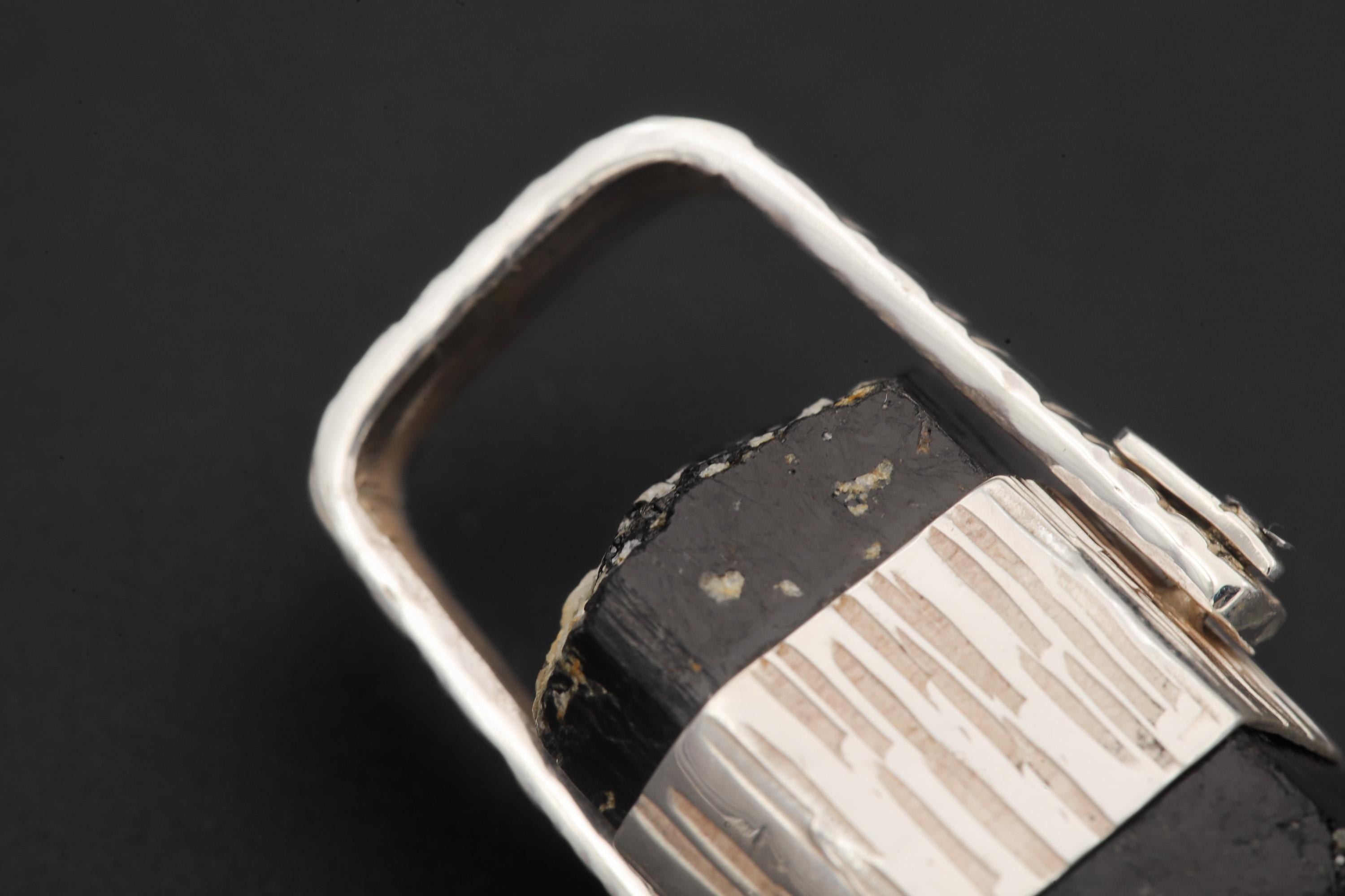 Himalayan Double Terminated Raw Hexagonal Black Tourmaline Specimen Pendant, 925 Silver Wrap, High Shine, Root Chakra Protection Jewelry