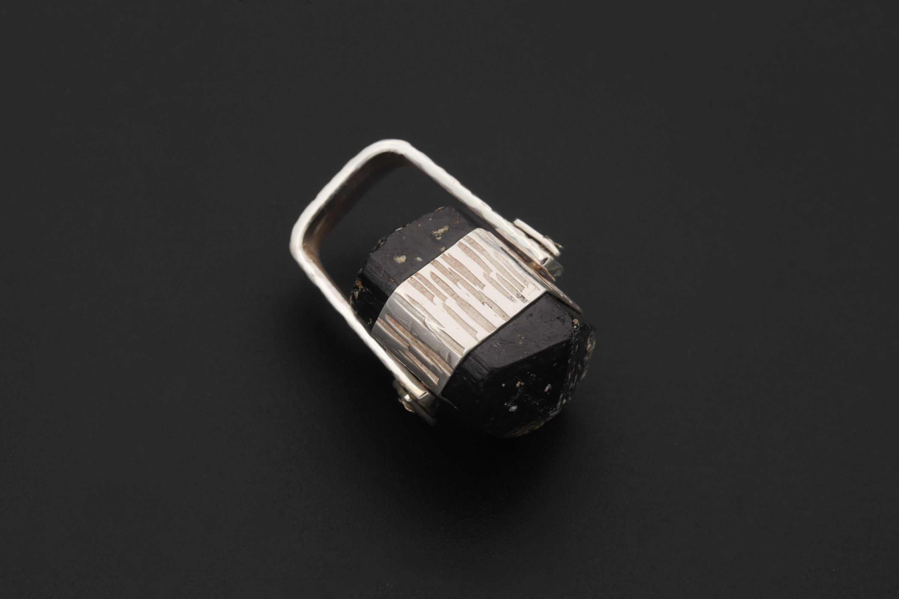 Himalayan Double Terminated Raw Hexagonal Black Tourmaline Specimen Pendant, 925 Silver Wrap, High Shine, Root Chakra Protection Jewelry