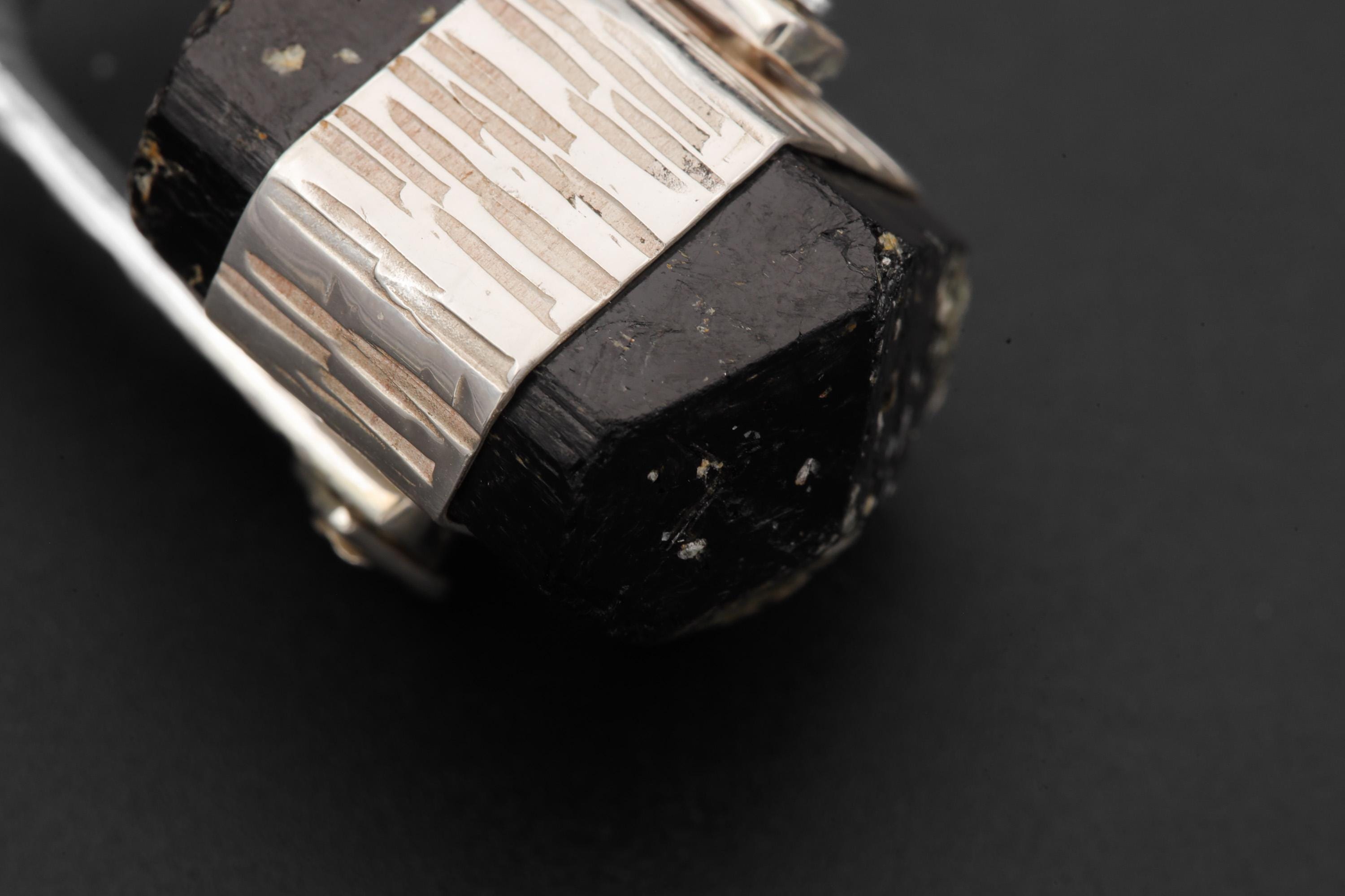 Himalayan Double Terminated Raw Hexagonal Black Tourmaline Specimen Pendant, 925 Silver Wrap, High Shine, Root Chakra Protection Jewelry
