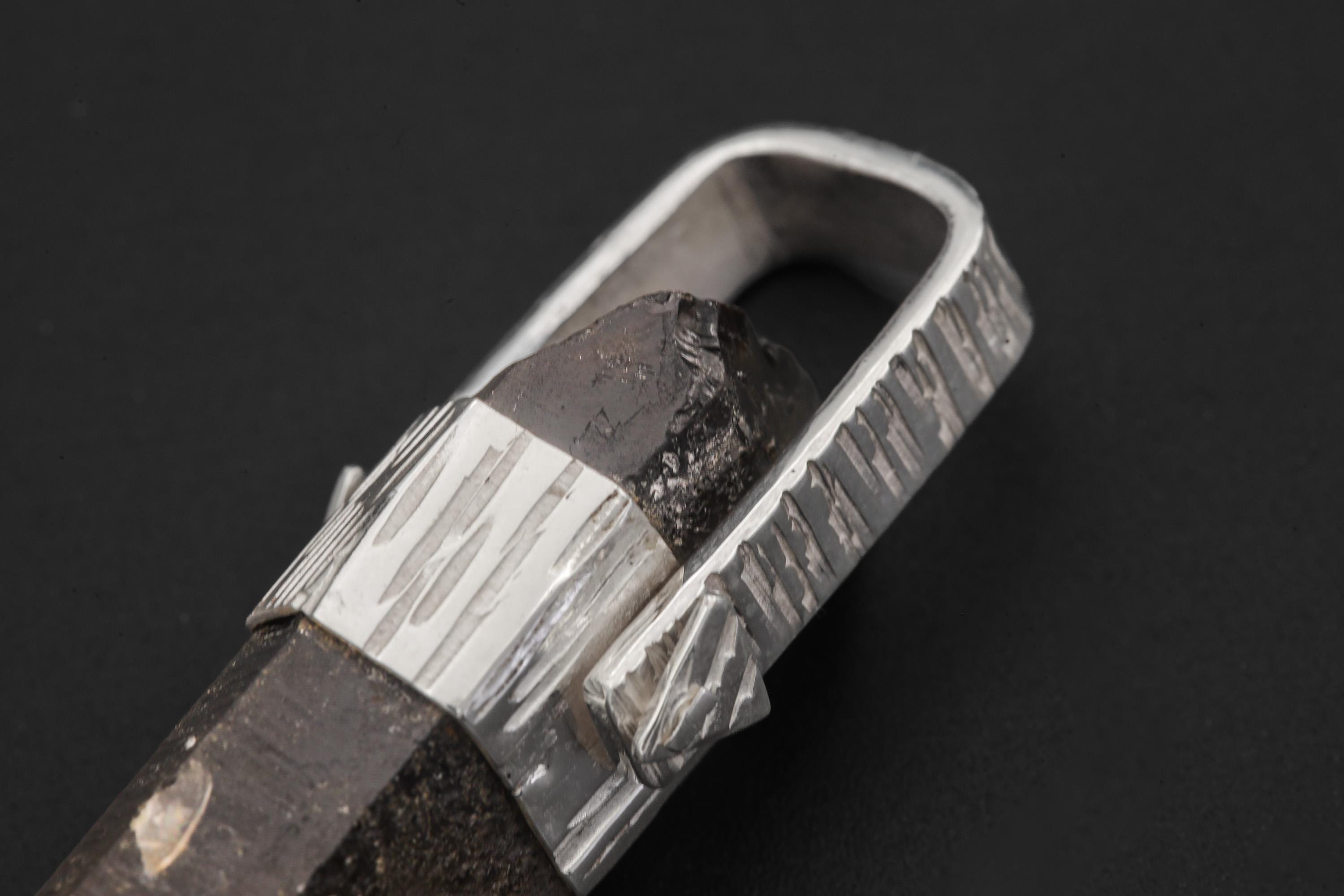 Australian Record Keeper Rainbow Inclusion Citrine Quartz Point Pendant 925 Silver High Shine Finish Hammered Texture Crystal Jewelry