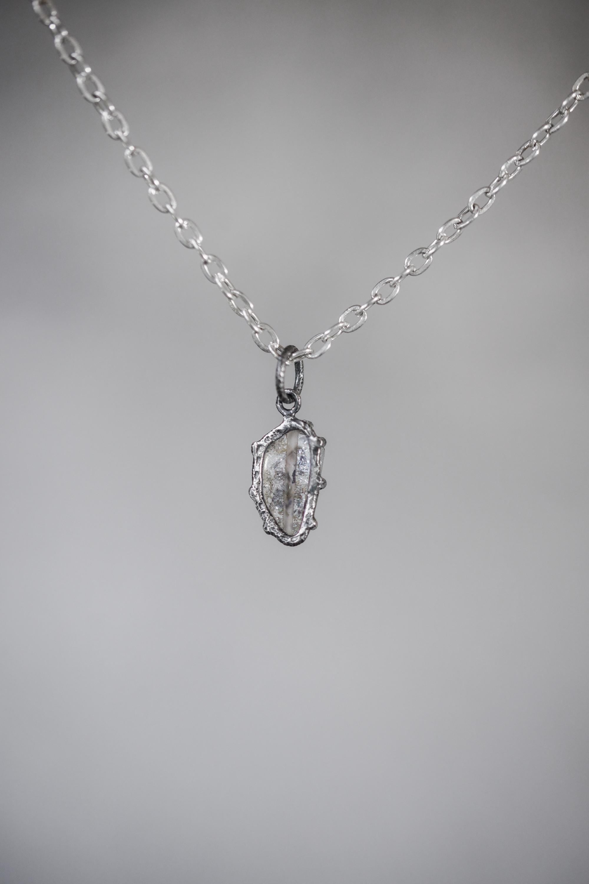 Double terminated Faden Quarts with Petroleum Inclusions Specimen Pendant, Crystal Jewelry,Crown Chakra,Oxidized Finish