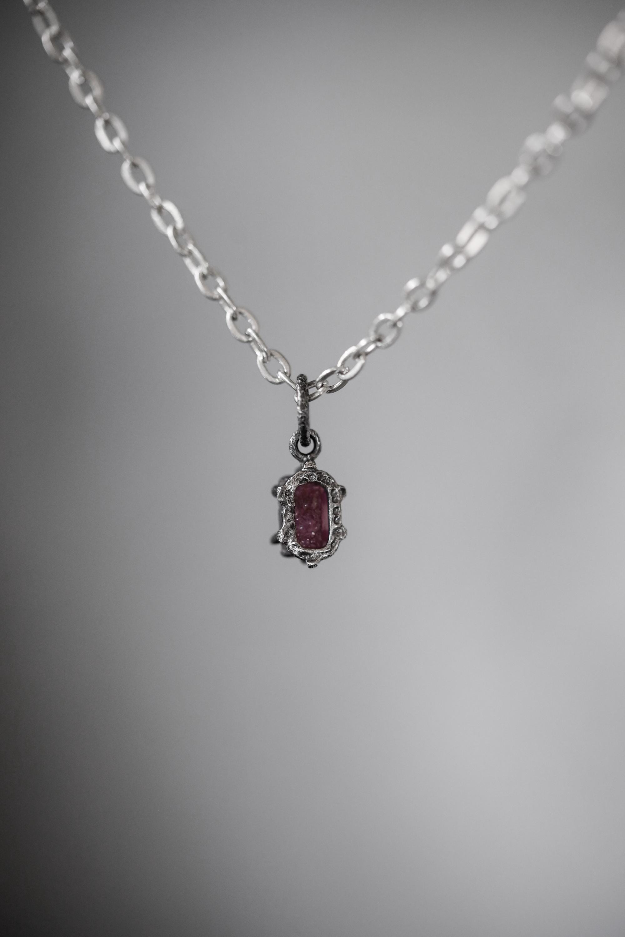 High Grade 6 Sided Natural Gem Ruby (corundum) Wand Pendant, Sterling Silver Hammered Textured & Oxidized July Birthstone Handmade Jewelry