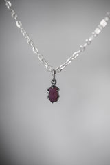 High Grade 6 Sided Natural Gem Ruby (corundum) Wand Pendant, Sterling Silver Hammered Textured & Oxidized July Birthstone Handmade Jewelry