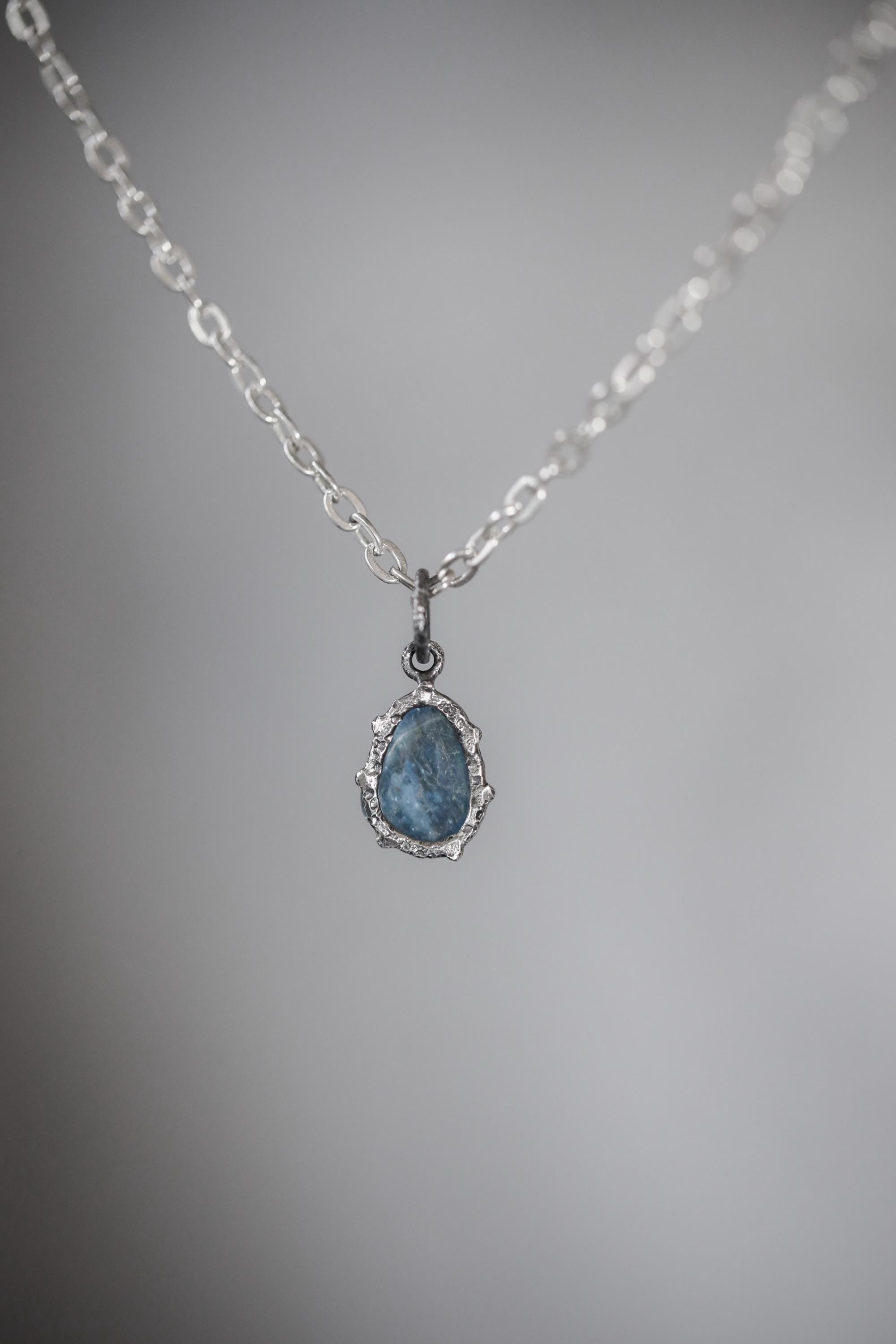 Aquamarine Pendant, Sterling Silver Claw Setting, Oxidized Finish