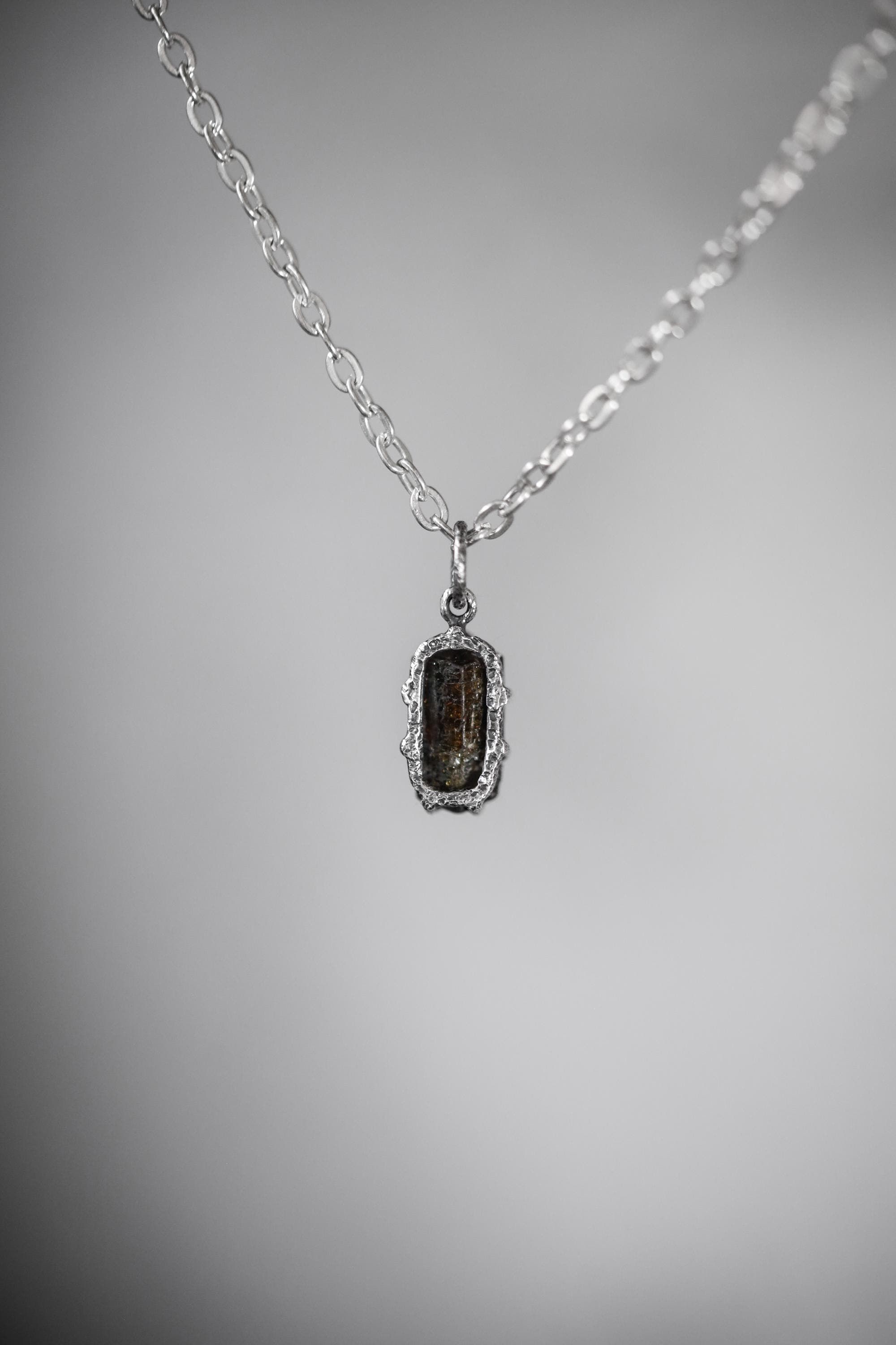 Raw Black Tourmaline Pendant, Oxidized Sterling Silver Claw Setting