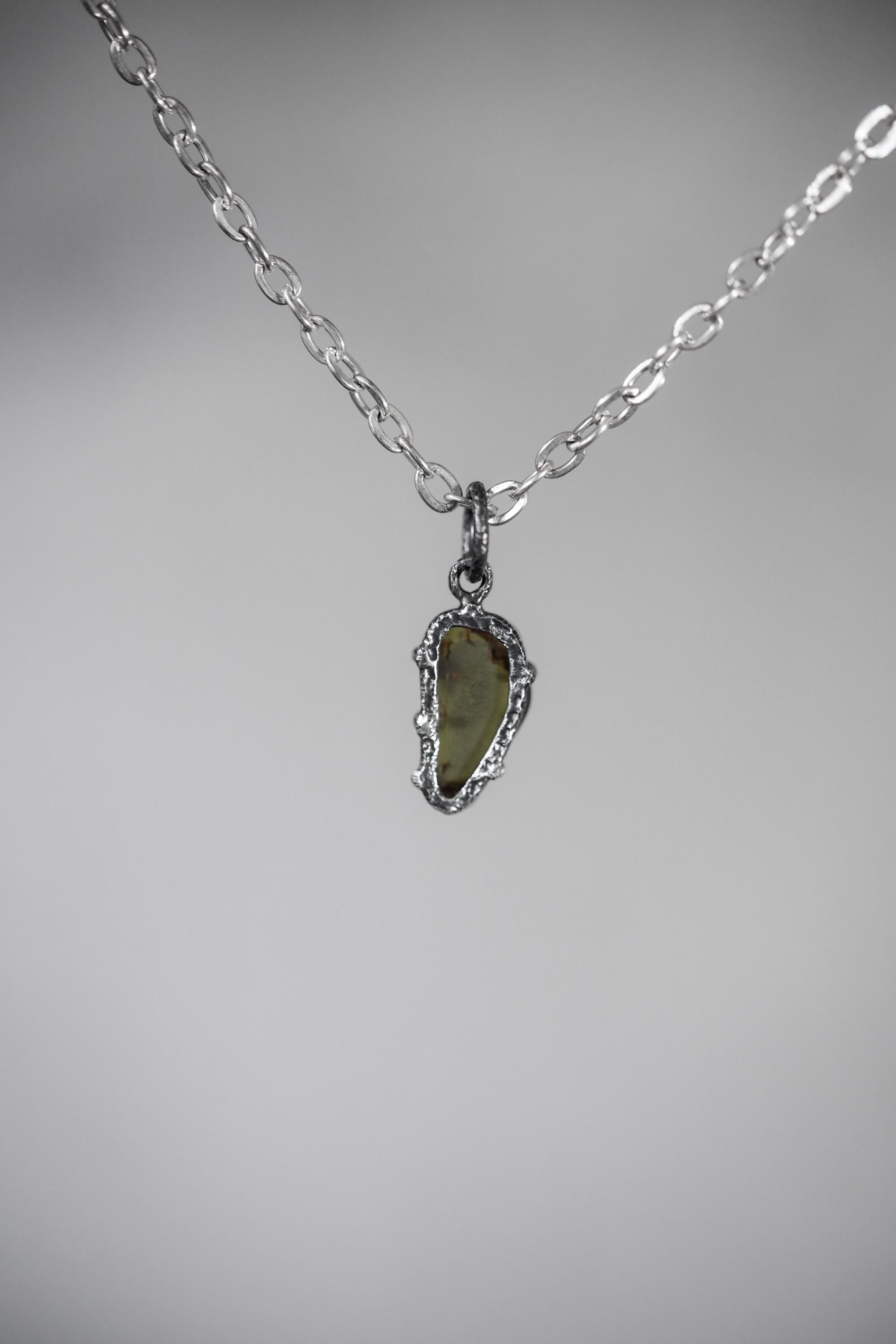 Australian River Tumbled Natural Gem Peridot Pendant, Sterling Silver,Claw Setting, Hammer Textured Oxidized Finish, Heart Chakra Jewelry