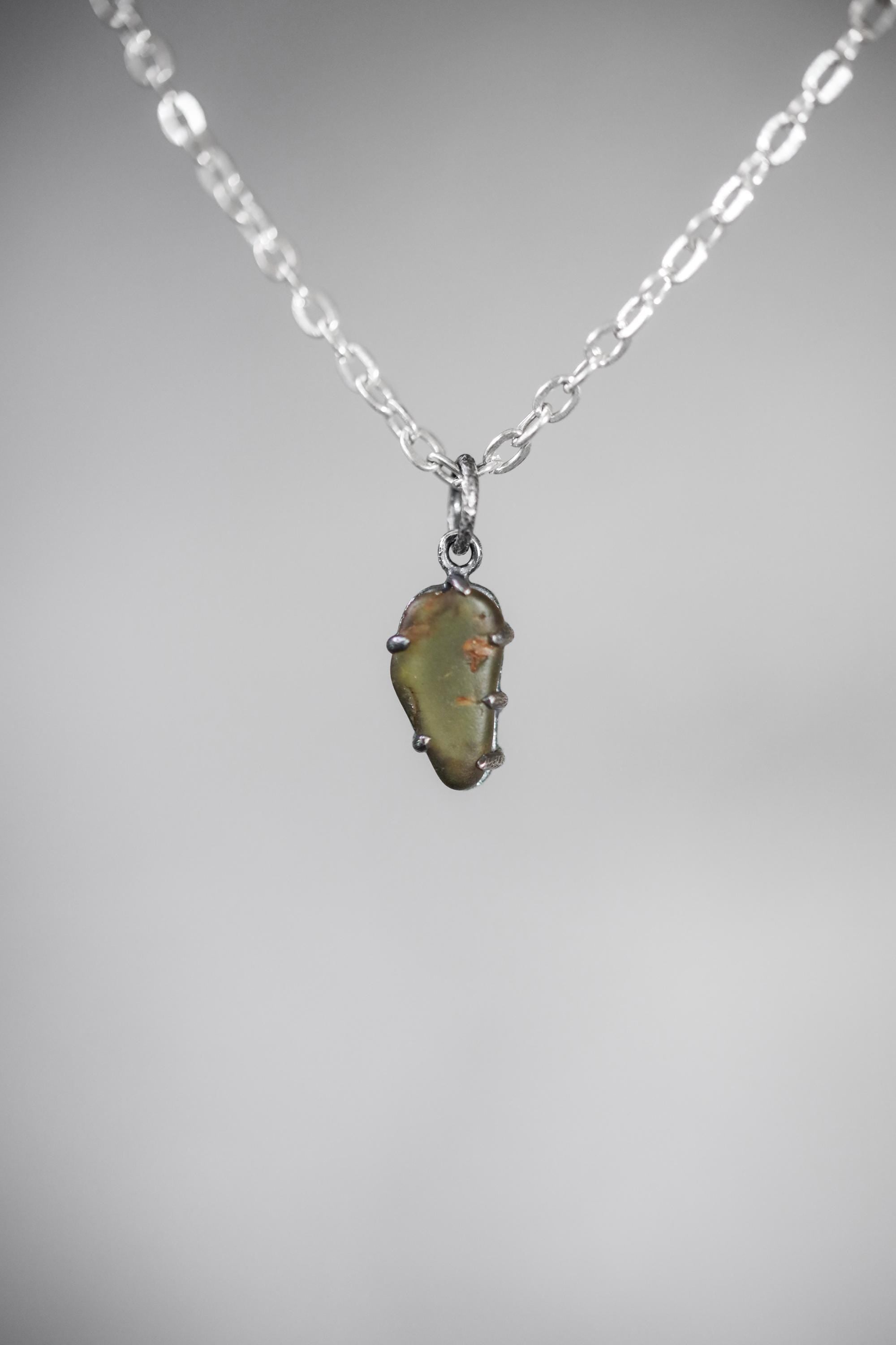 Australian River Tumbled Natural Gem Peridot Pendant, Sterling Silver,Claw Setting, Hammer Textured Oxidized Finish, Heart Chakra Jewelry