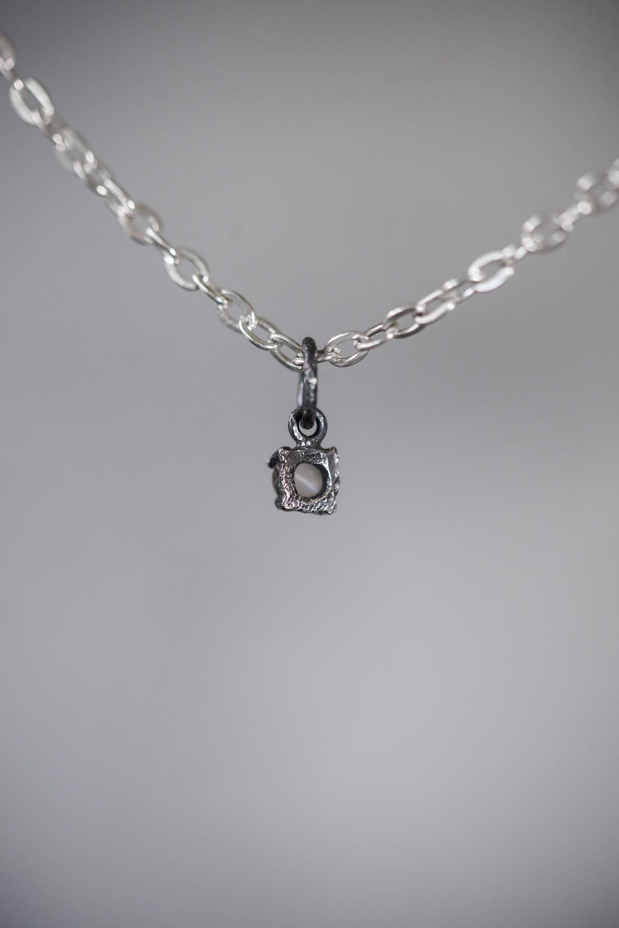 Oxidized Sterling Silver Cats Eye Moonstone Pendant, Hammered Texture