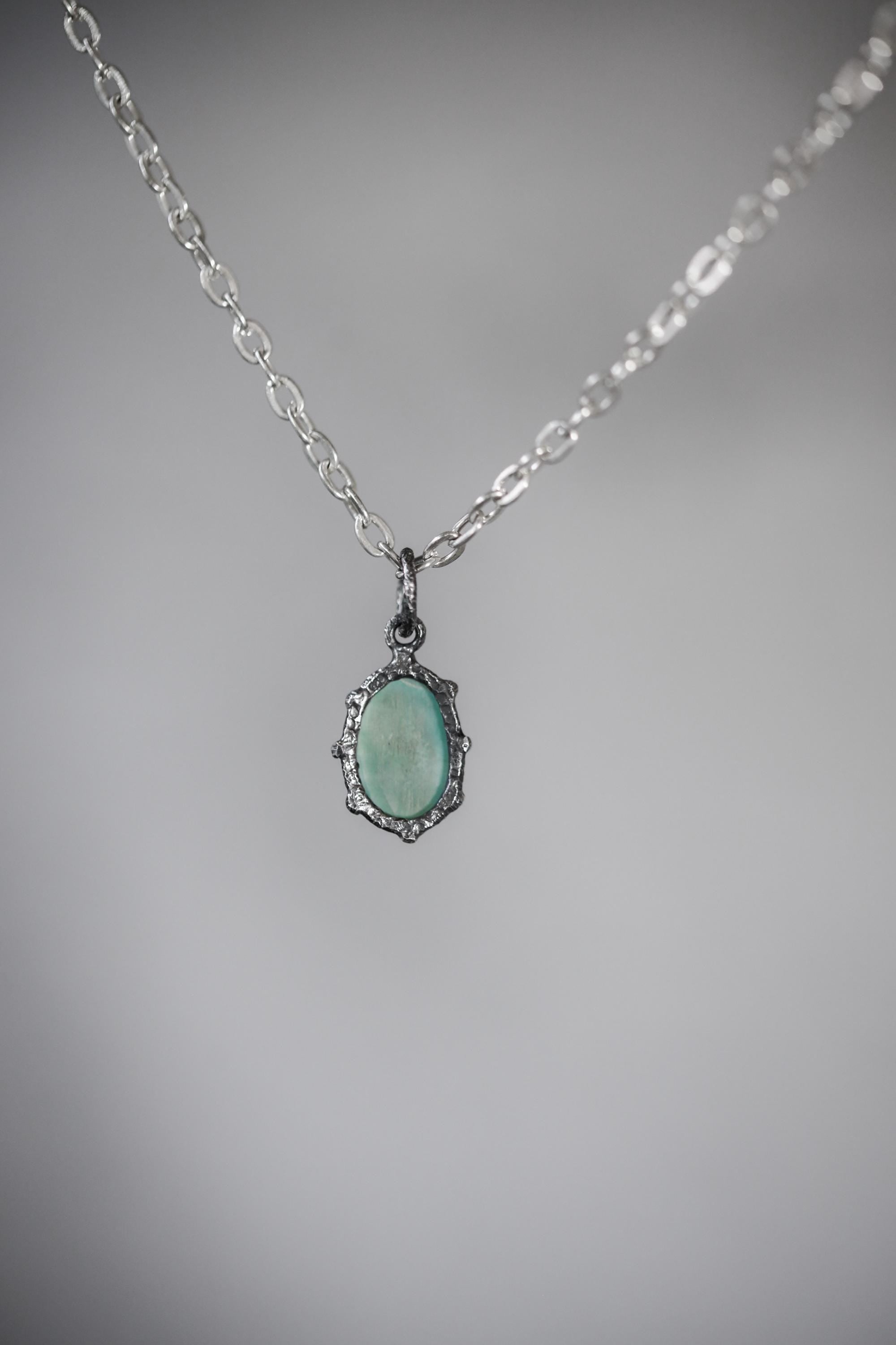 AAA Grade Oval Larimar (Pectolite) Cabochon Pendant, 925 Sterling Silver, Hammer Textured Oxidized Claw Setting, Calming Ocean Energy