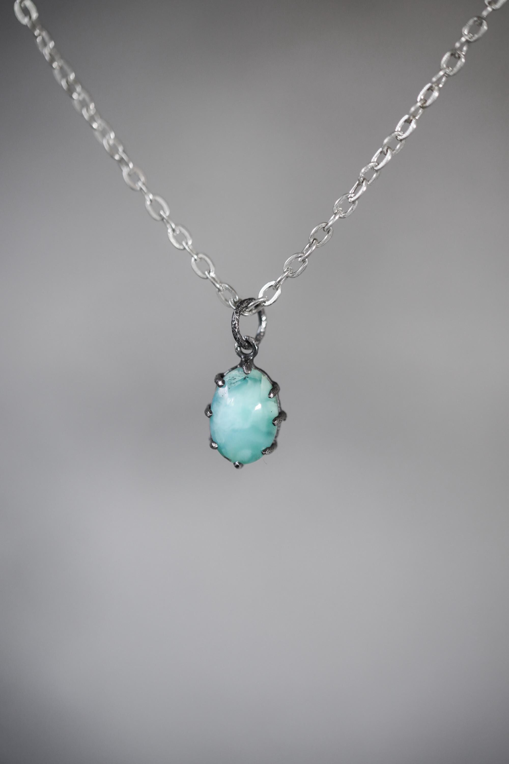 AAA Larimar Pendant, Oxidized Sterling Silver, Claw Setting