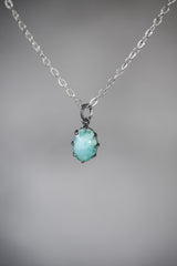 AAA Grade Oval Larimar (Pectolite) Cabochon Pendant, 925 Sterling Silver, Hammer Textured Oxidized Claw Setting, Calming Ocean Energy