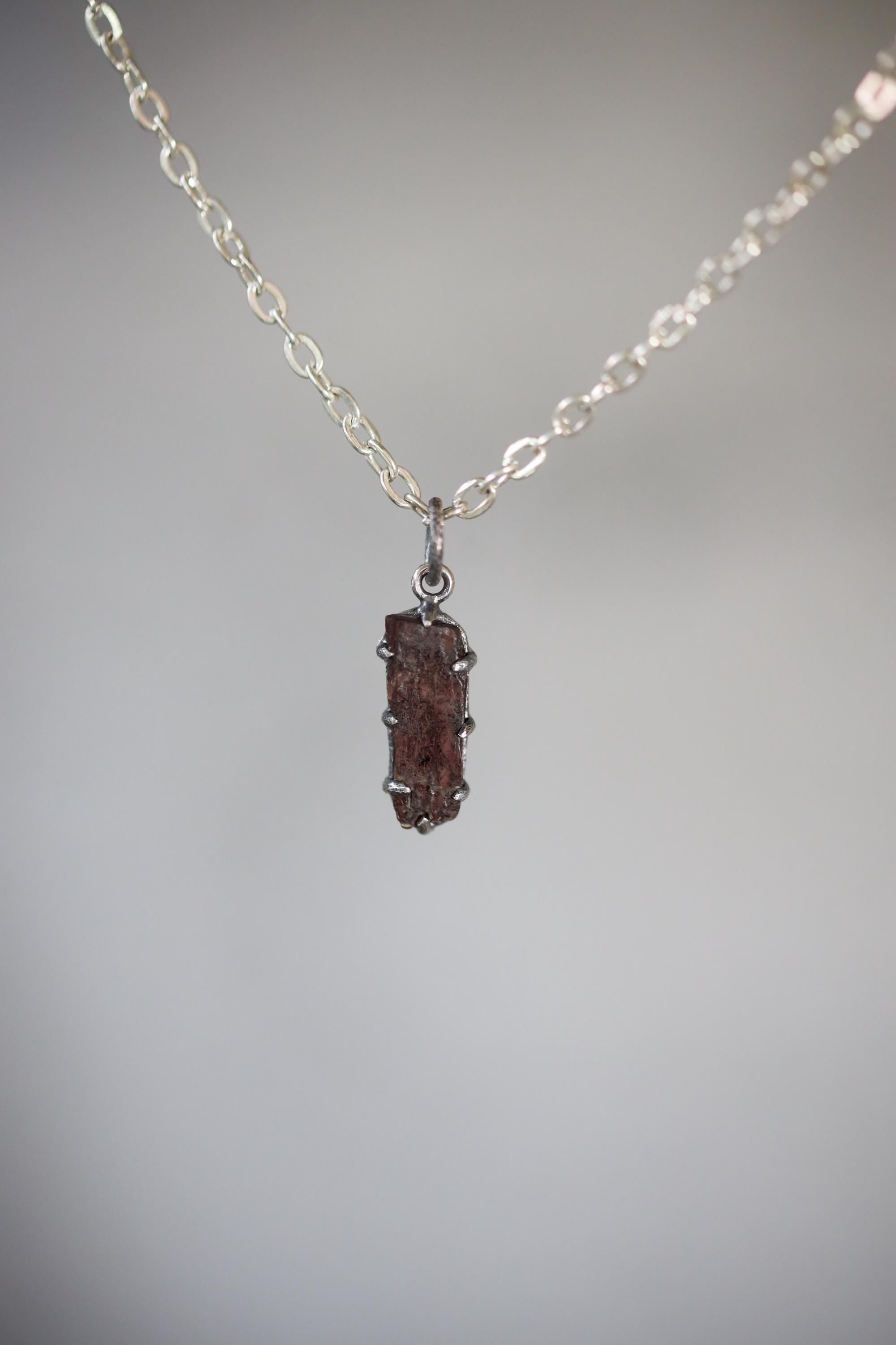 Tabular Gem Orange Kyanite Specimen Pendant, 925 Silver, Root Chakra Healing Stone, Boho Statement Pendant, Oxidized Hammer Finish