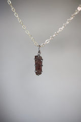 Tabular Gem Orange Kyanite Specimen Pendant, 925 Silver, Root Chakra Healing Stone, Boho Statement Pendant, Oxidized Hammer Finish