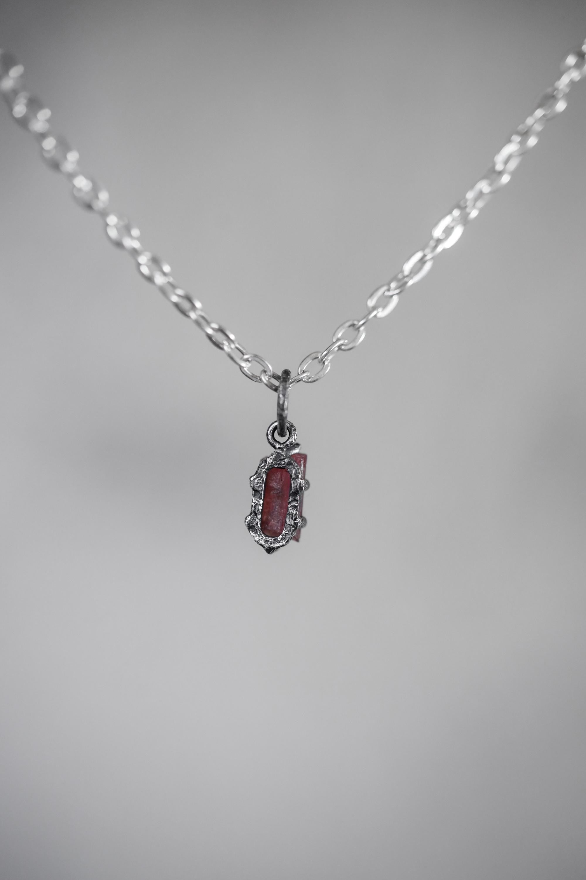 Natural Gem Pink Tourmaline Rubellite Wand Pendant, 925 Silver Claw Setting, Oxidized Finish, Root & Heart Chakra Healing Jewelry Gift