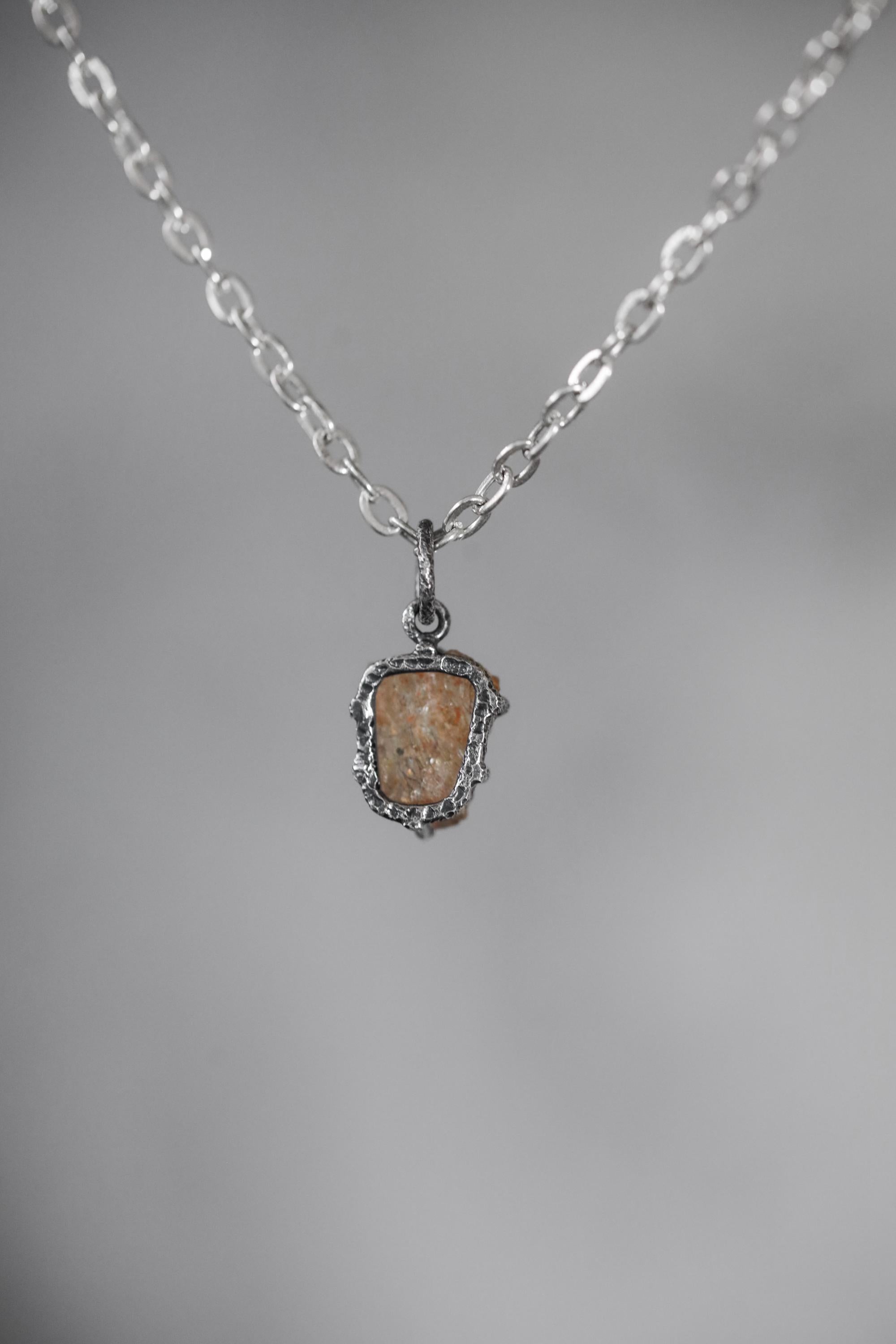 Raw Sunstone Pendant, Hammered Sterling Silver Claw Setting, Healing Jewelry