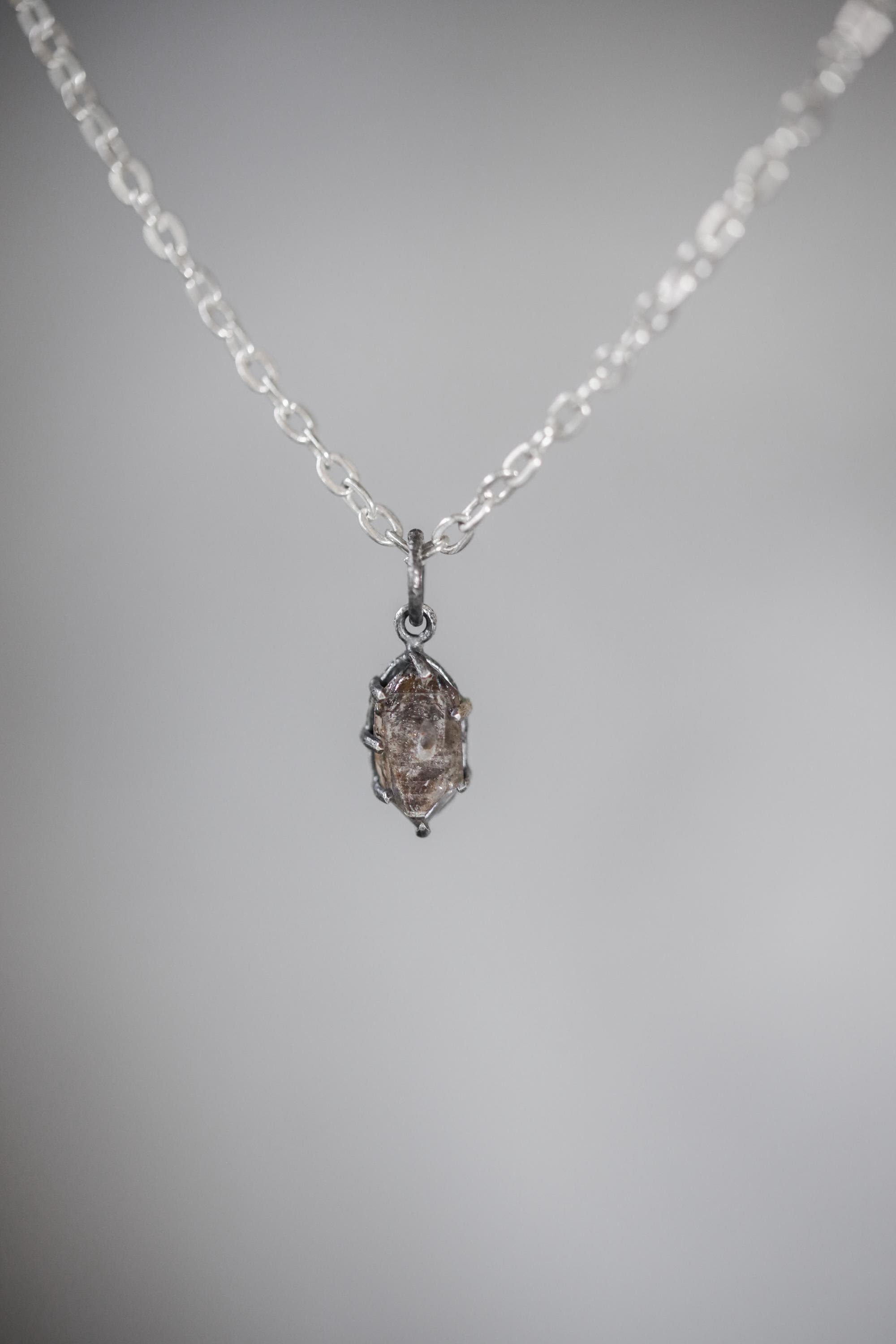 Tibetan Petroleum Inclusion Quartz Pendant High Grade Tabular Crystal Oxidised Silver Claw Setting Crown Chakra Jewelry