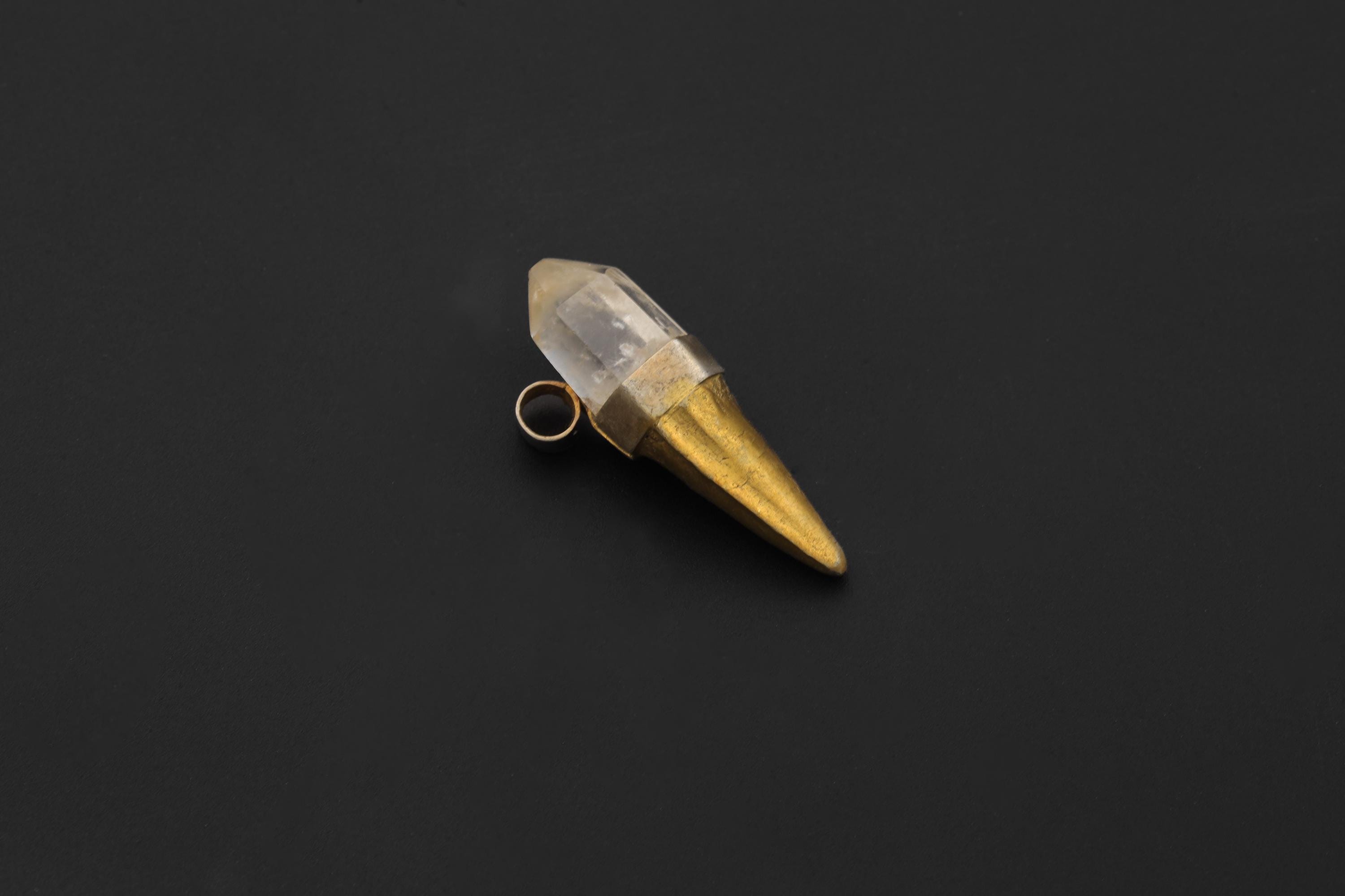 Clear Quartz Torch Pendant, Natural Brass Talisman, Raw Crystal Point, Light Guidance Amulet, Clarity & Protection Jewelry, Unique Gift
