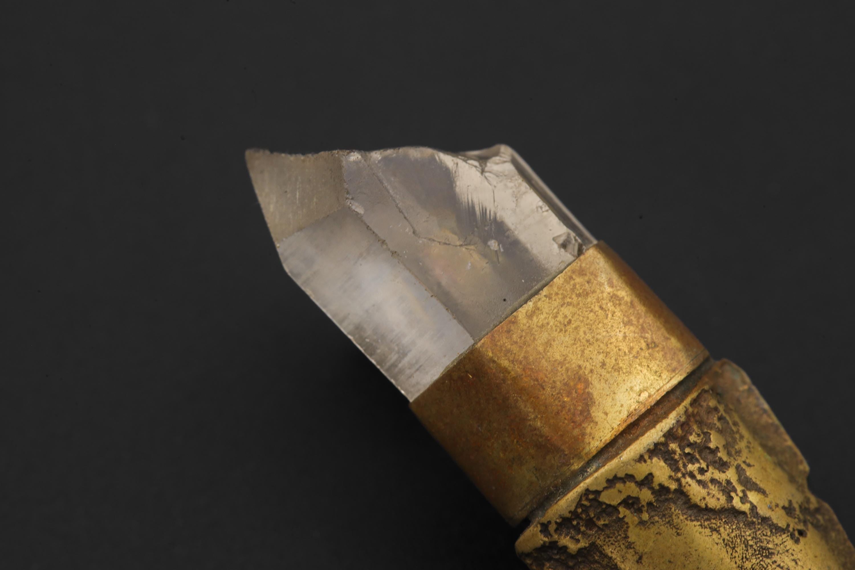 Clear Quartz Torch Pendant, Natural Brass Talisman, Raw Crystal Point, Light Guidance Amulet, Clarity & Protection Jewelry, Unique Gift