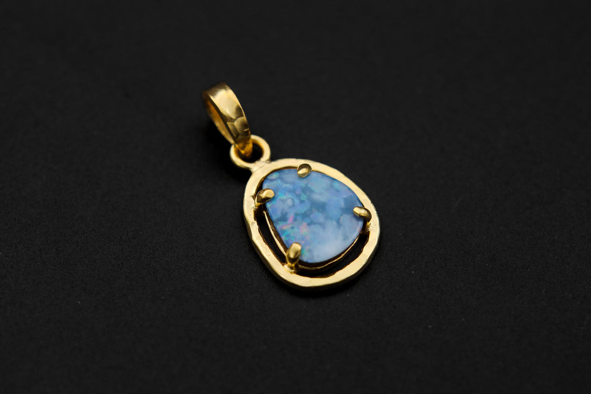 Opal Doublet Pendant: Hammered Sterling Silver, 18k Gold Plated