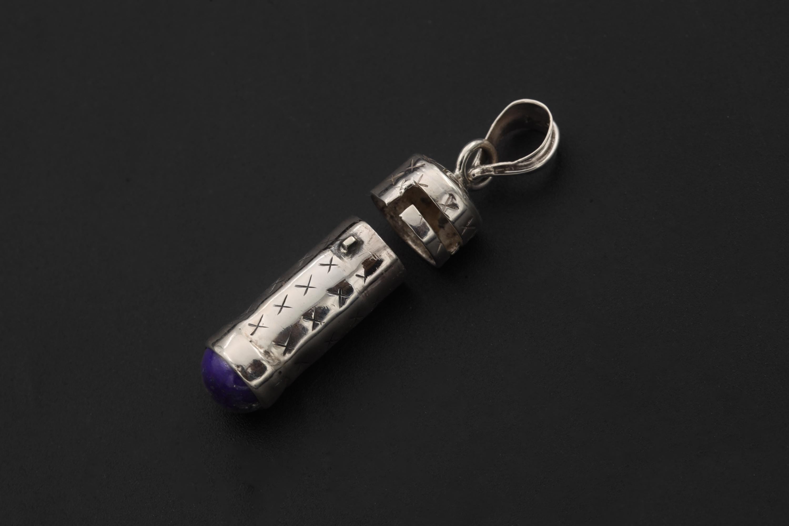 Silver Capsule Pendant Lapis Lazuli 925 Secret Holder Necklace High Polish Functional Keepsake Jewelry Gift