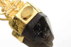 Buddha Talisman Pendant, Ethiopian Opal & Australian Dark Smoky Record Keeper Quartz, Gold Plated, Crown Chakra Meditation Jewelry