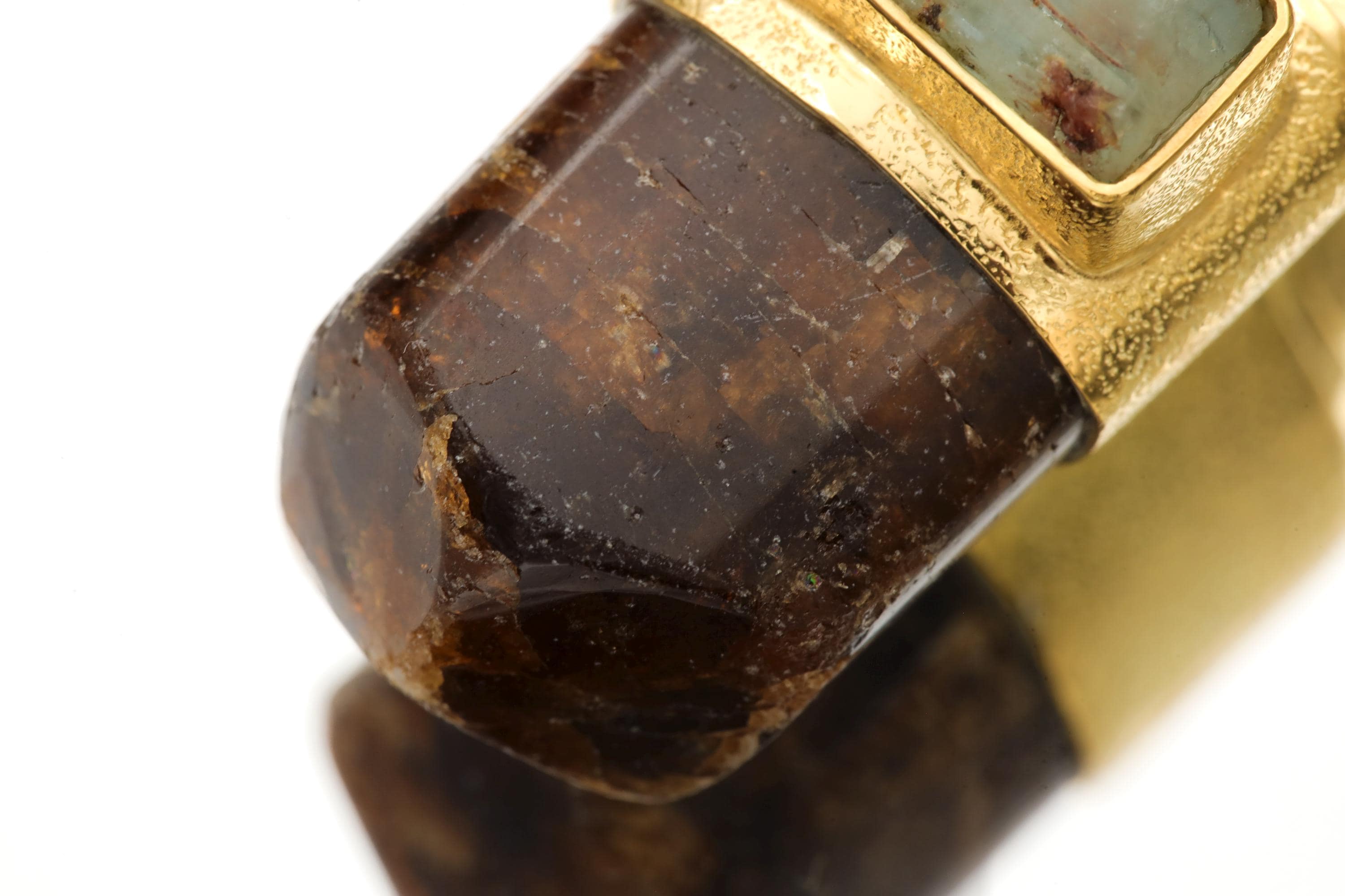 Lord Ganesha Talisman Pendant, Square Aquamarine, Brown Dravite Tourmaline, 925 Silver, Gold Plated Wisdom & Grounding Christmas Gift