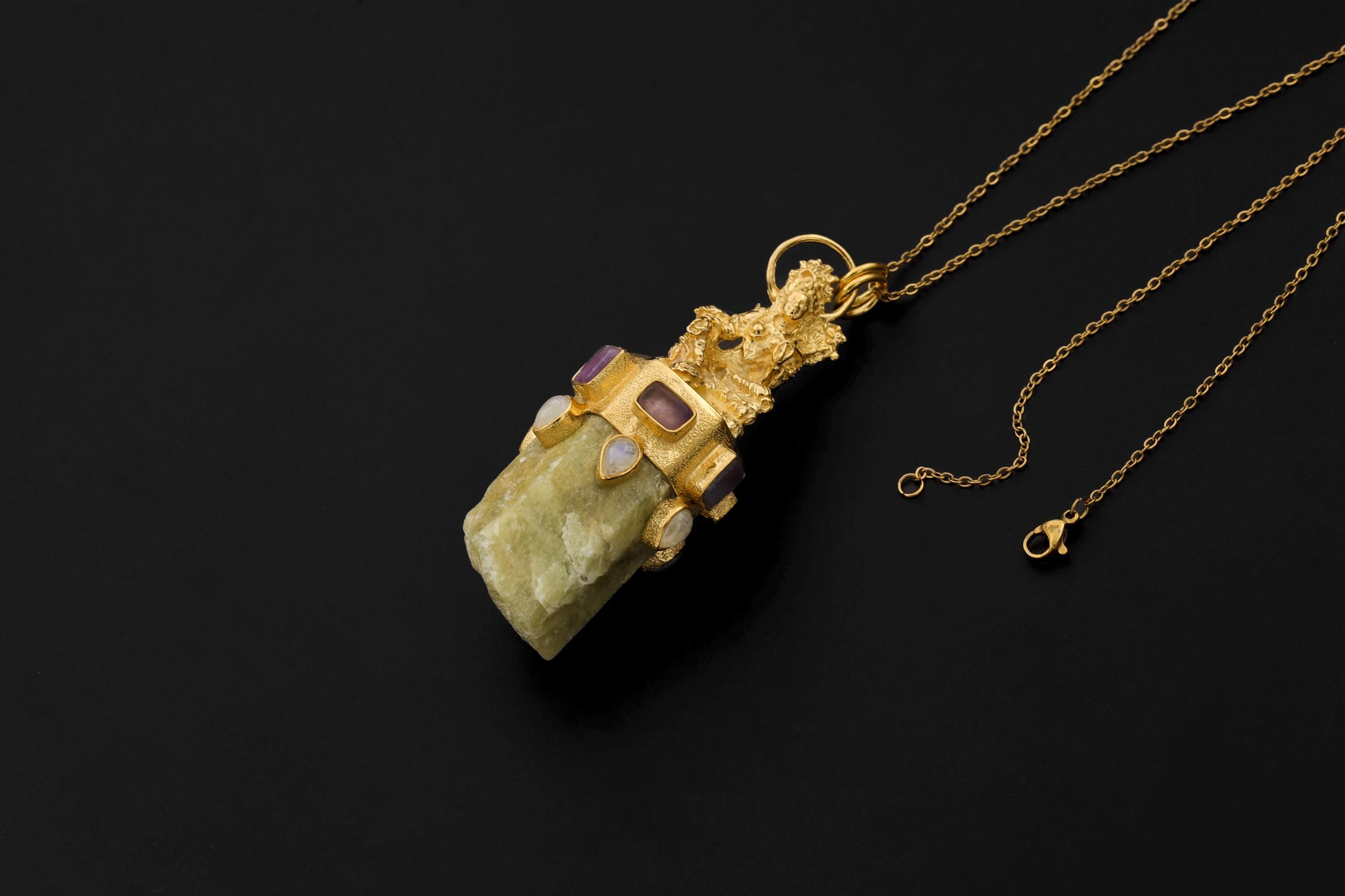 Overhead view showing geometric layout of Amethyst Quartz squares and contrasting oval Blue Moonstone glows.