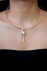 Lemurian Himalayan Laser Manifestation Quarts Point Pendant, 925 Silver, High Shine Finish, Hammered Texture, Chakra Healing Crystal Jewelry