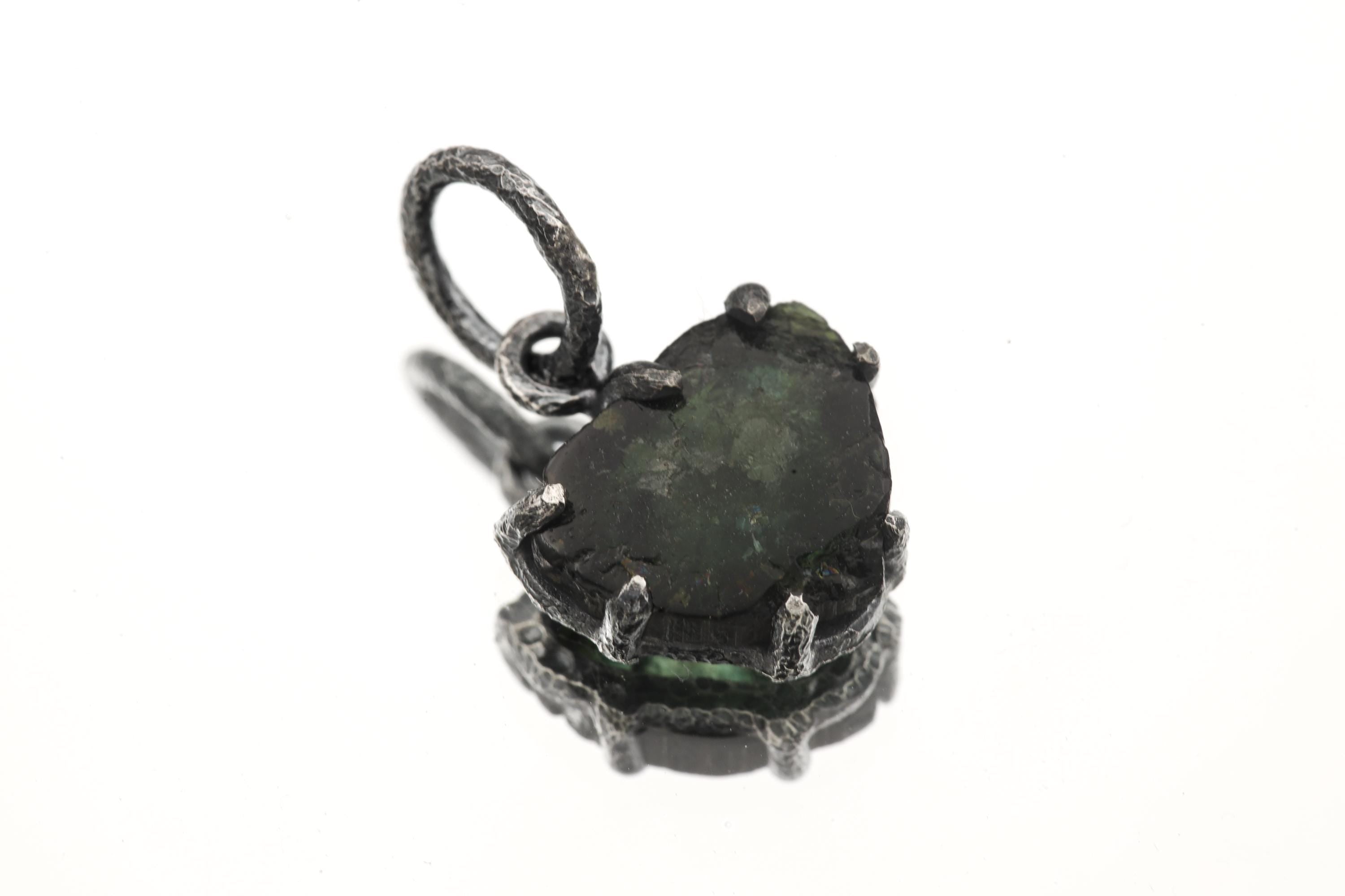 Green Tourmaline Wand Pendant, Oxidized 925 Silver Claw Setting, Handmade
