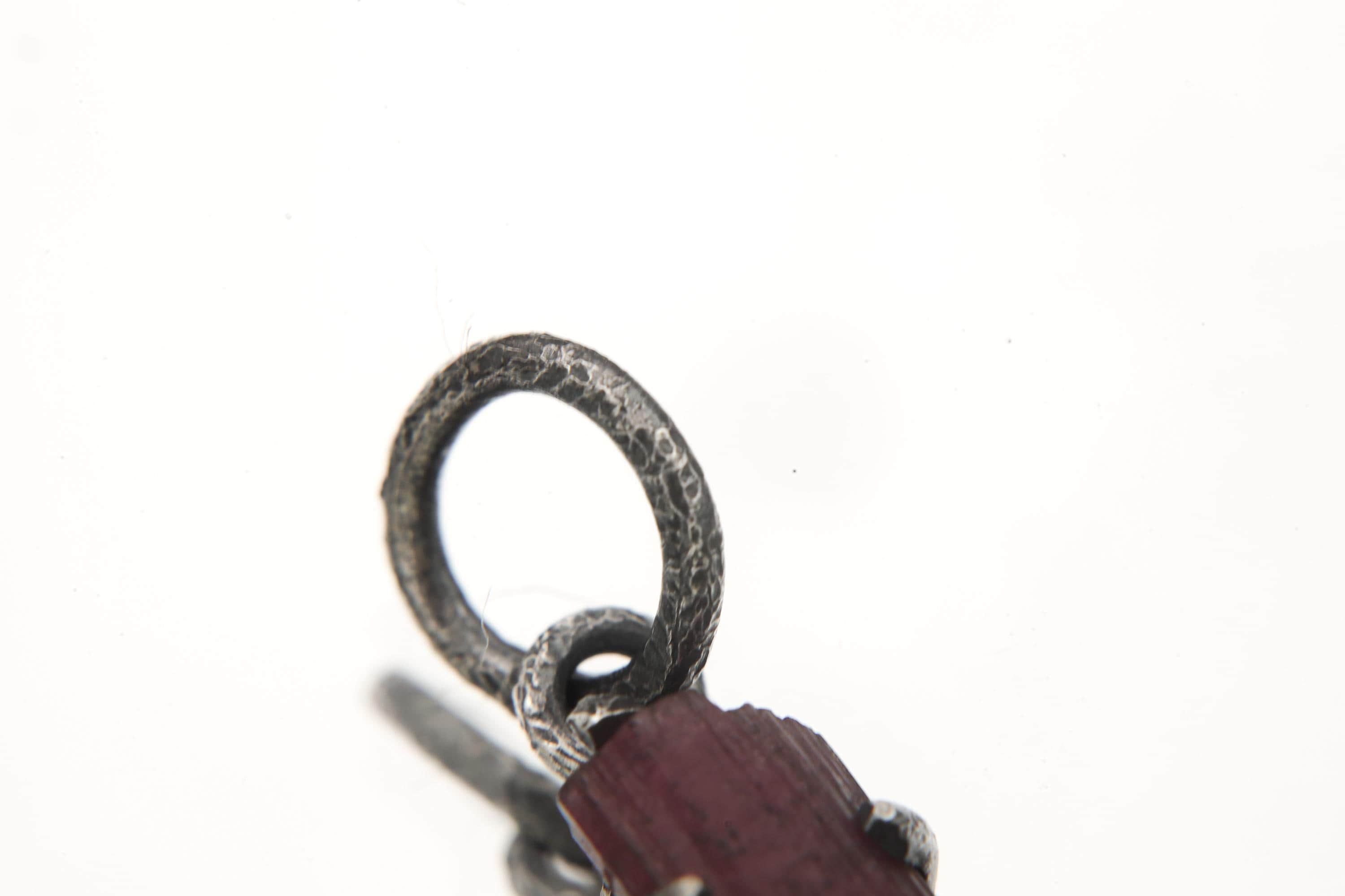 Rubellite Tourmaline Wand Pendant, Oxidized 925 Sterling Silver, Chakra Healing