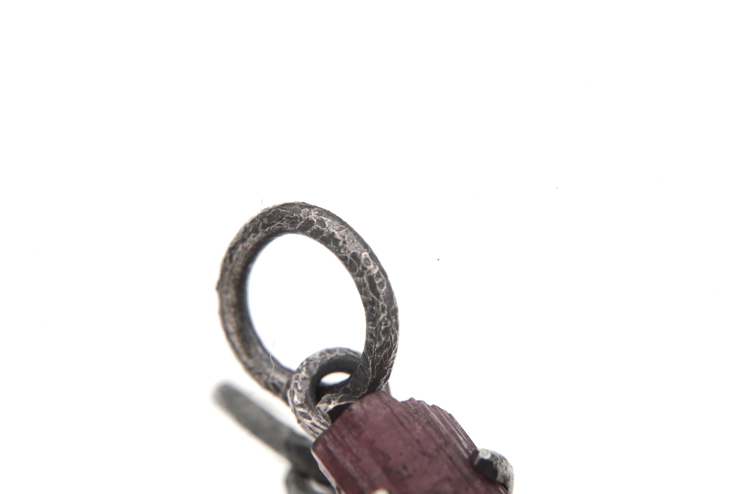 Natural Gem Pink Tourmaline Rubellite Wand Pendant, 925 Silver Claw Setting, Oxidized Finish, Root & Heart Chakra Healing Jewelry Gift