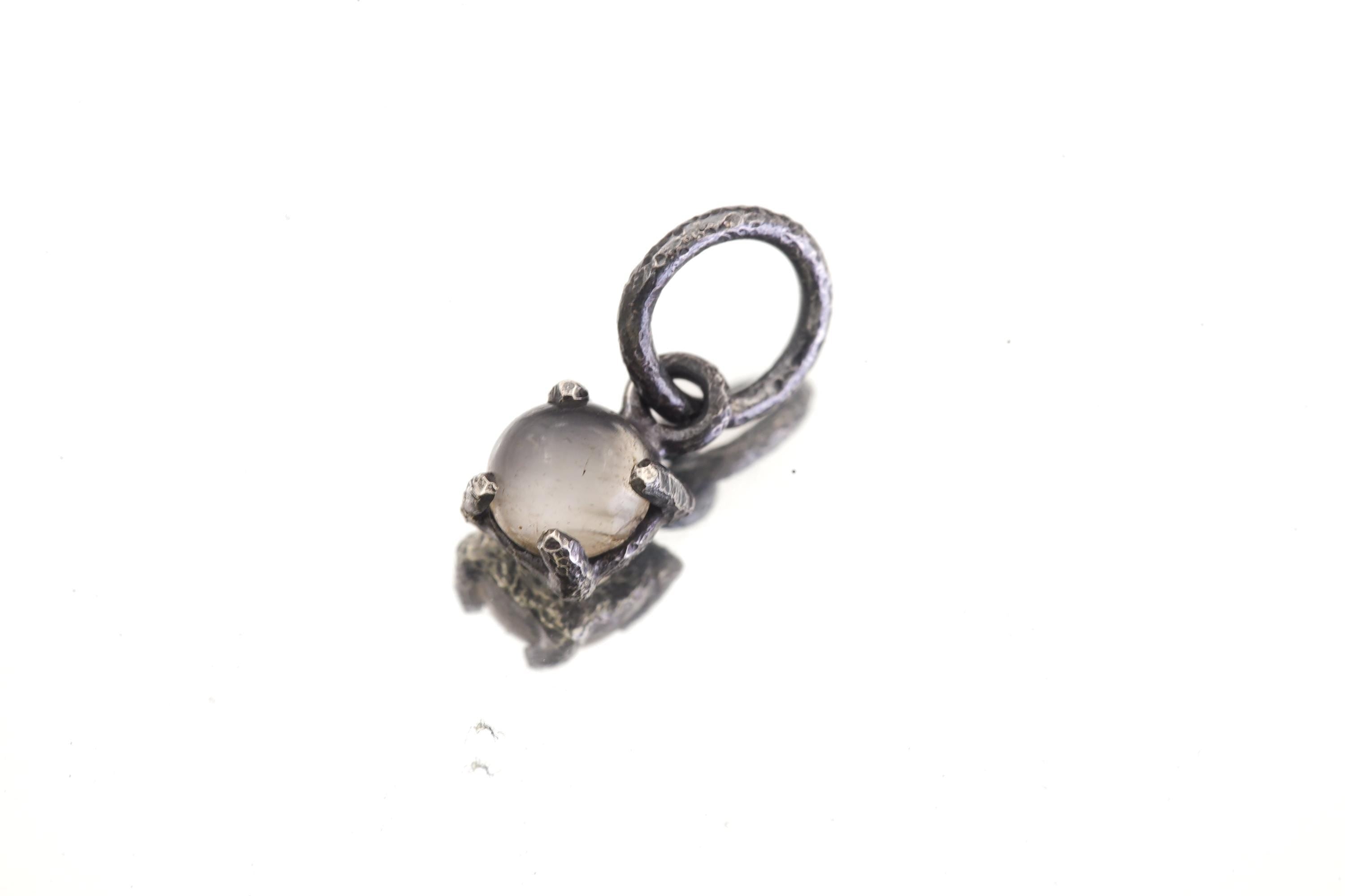 Oxidized Sterling Silver Cats Eye Moonstone Pendant, Hammered Texture