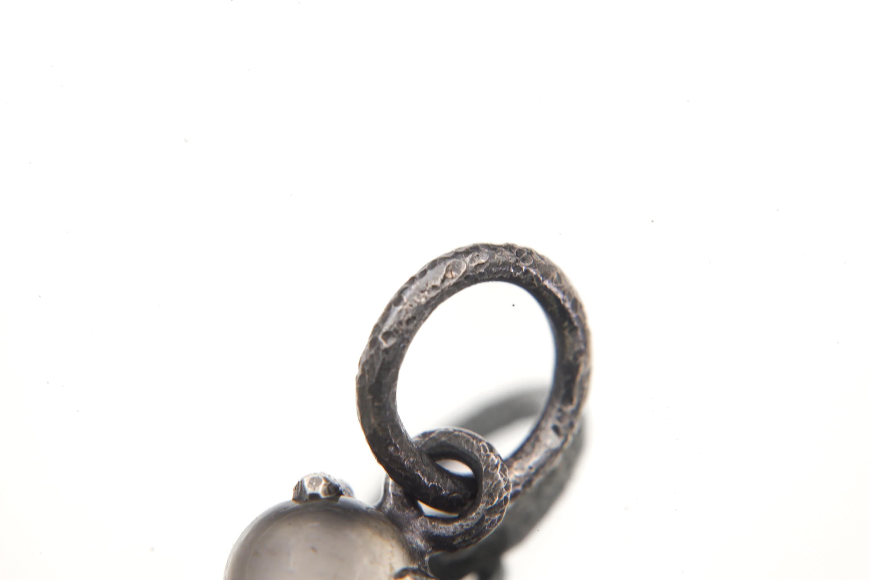 Oxidized Sterling Silver Cats Eye Moonstone Pendant, Hammered Texture