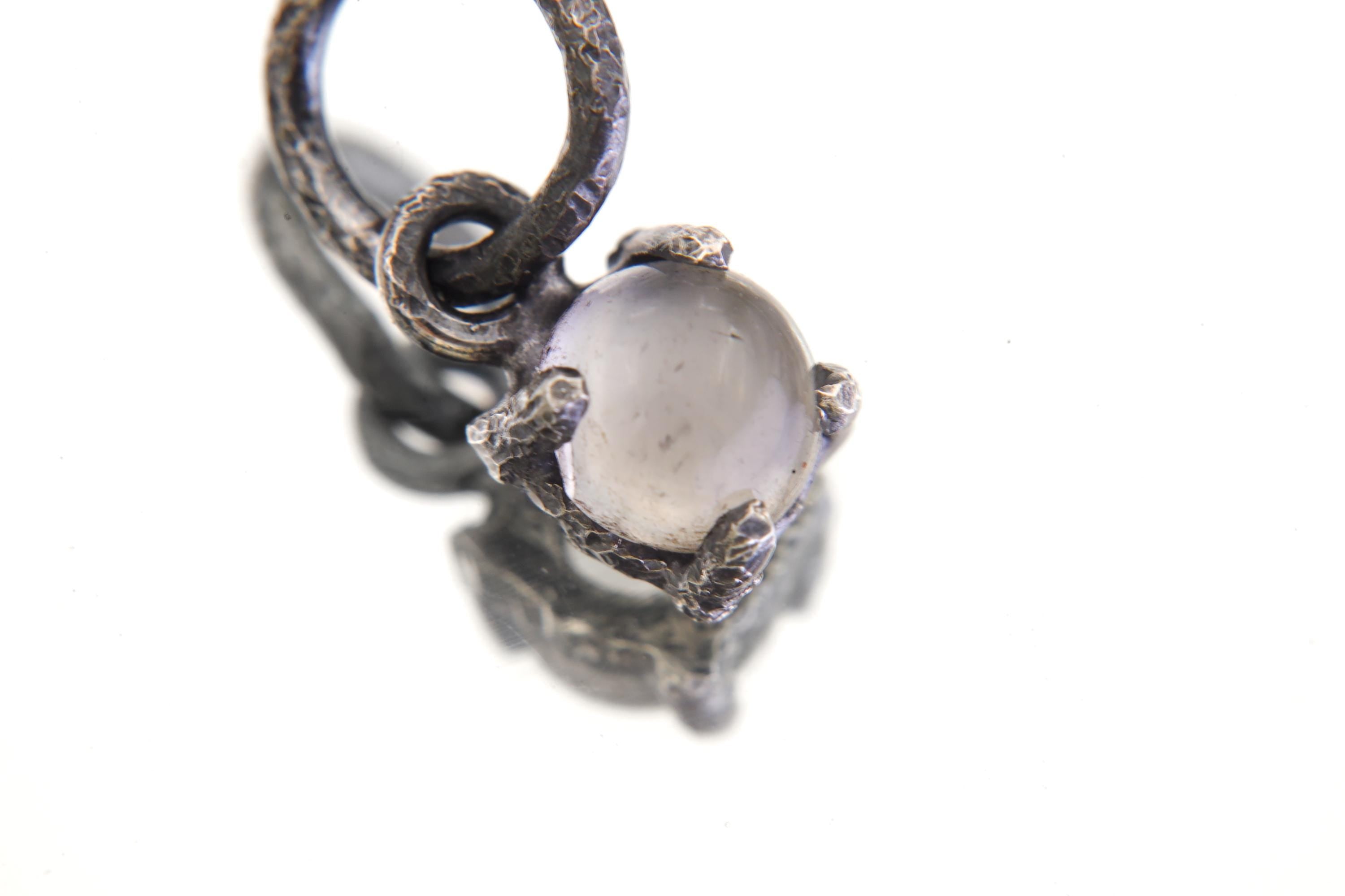 Cat Eye Moonstone Pendant 925 Sterling Silver Oxidized Necklace Third Eye Crown Chakra Gemini Cancer Gift
