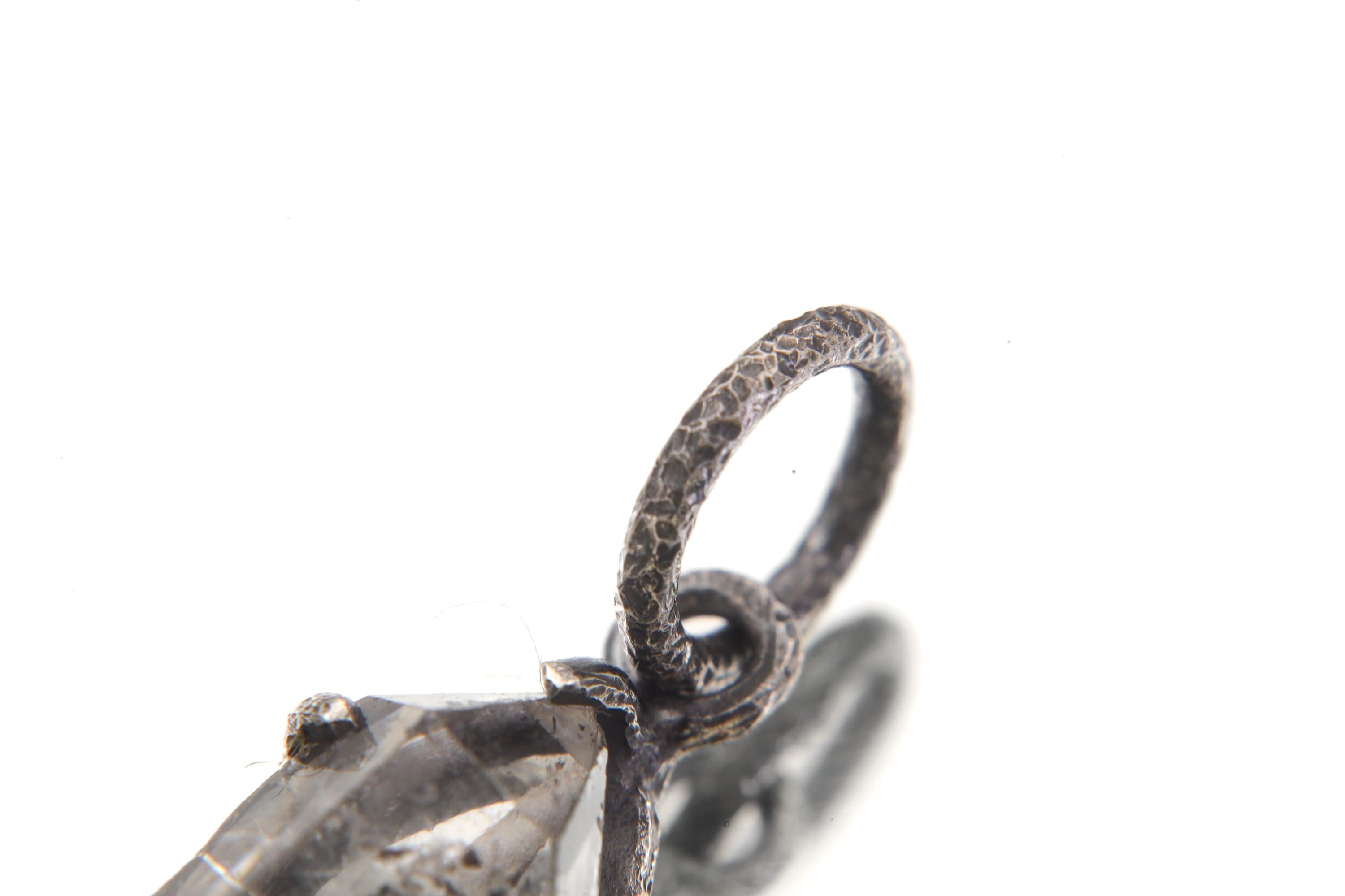 Tibetan Quartz Crystal Pendant, Oxidized Sterling Silver, Third Eye Chakra
