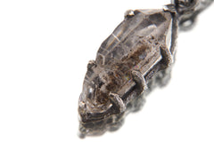 Tibetan Double Terminated Anhydro Carbon Inclusion Quartz Specimen Pendant, 925 Silver, Raw Crystal Third Eye & Crown Chakra Talisman Gift