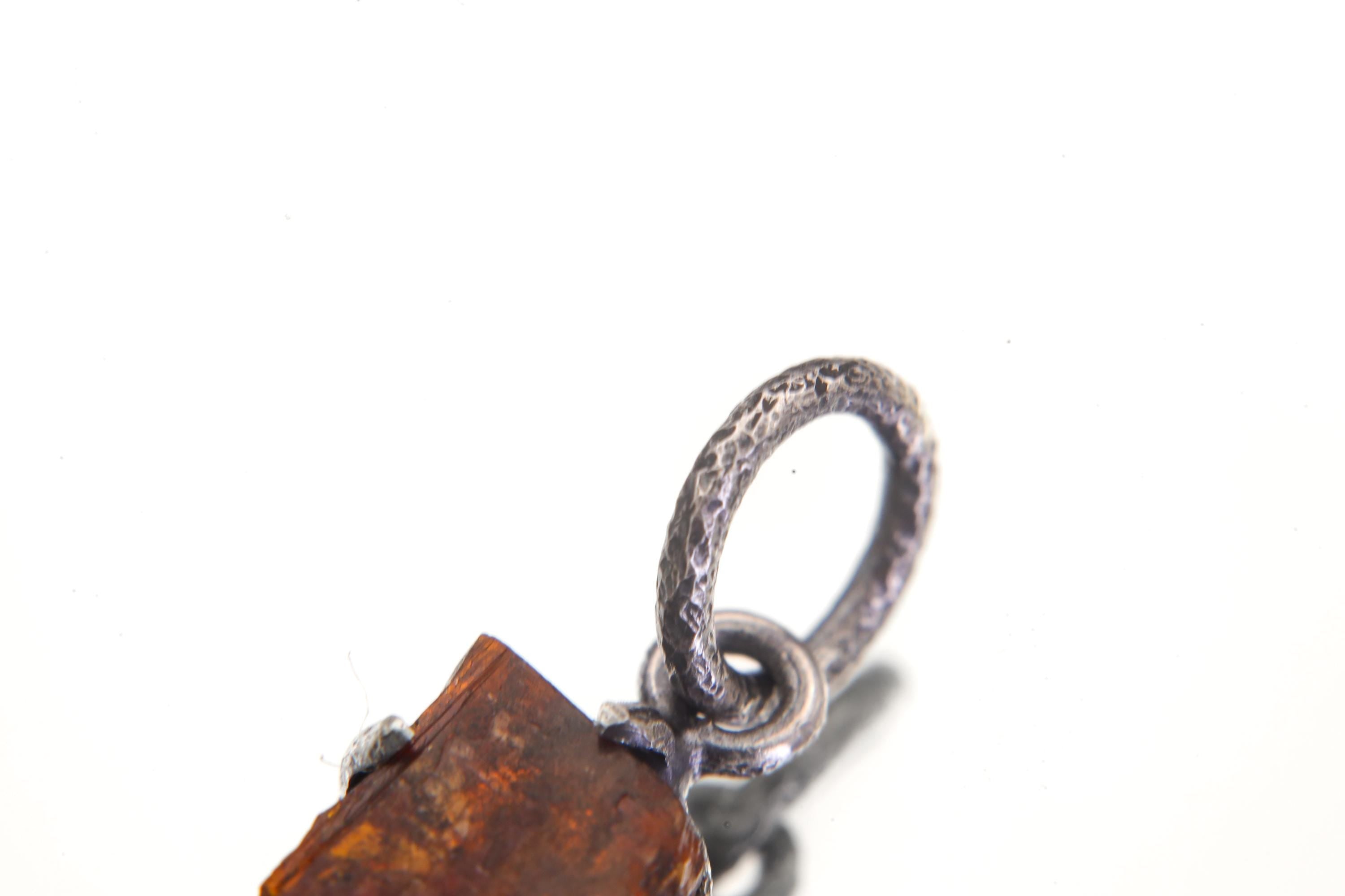 Tabular Gem Orange Kyanite Specimen Pendant, 925 Silver, Root Chakra Healing Stone, Boho Statement Pendant, Oxidized Hammer Finish