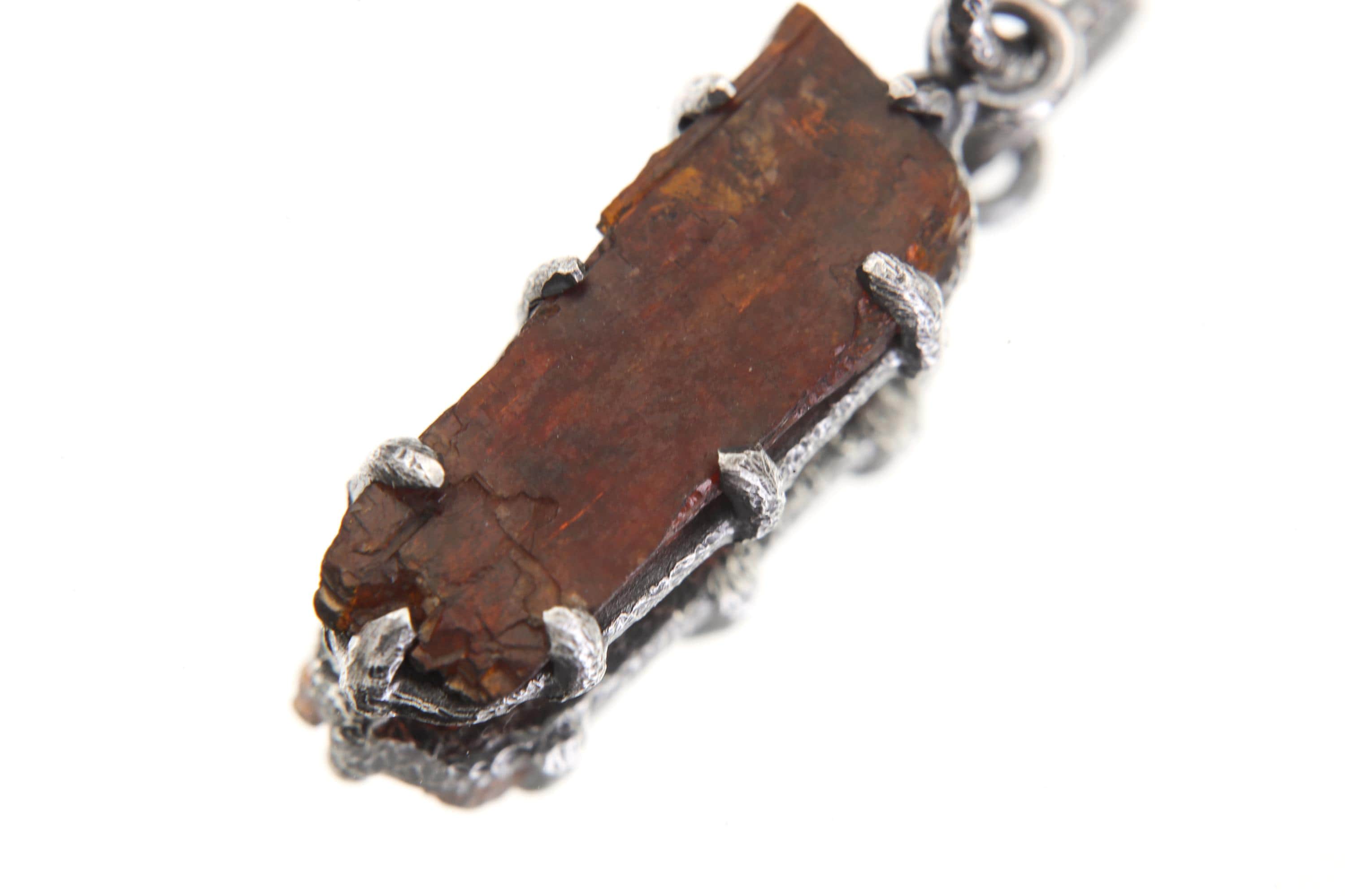 Tabular Gem Orange Kyanite Specimen Pendant, 925 Silver, Root Chakra Healing Stone, Boho Statement Pendant, Oxidized Hammer Finish