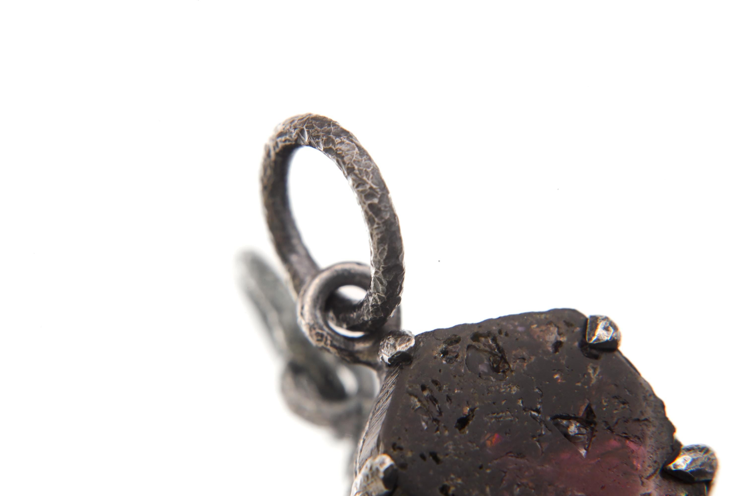 Hexagonal Polished Slice of Natural Pink Tourmaline wand specimen Pendant 925 Sterling Silver Oxidized Claw Setting Unique Gift