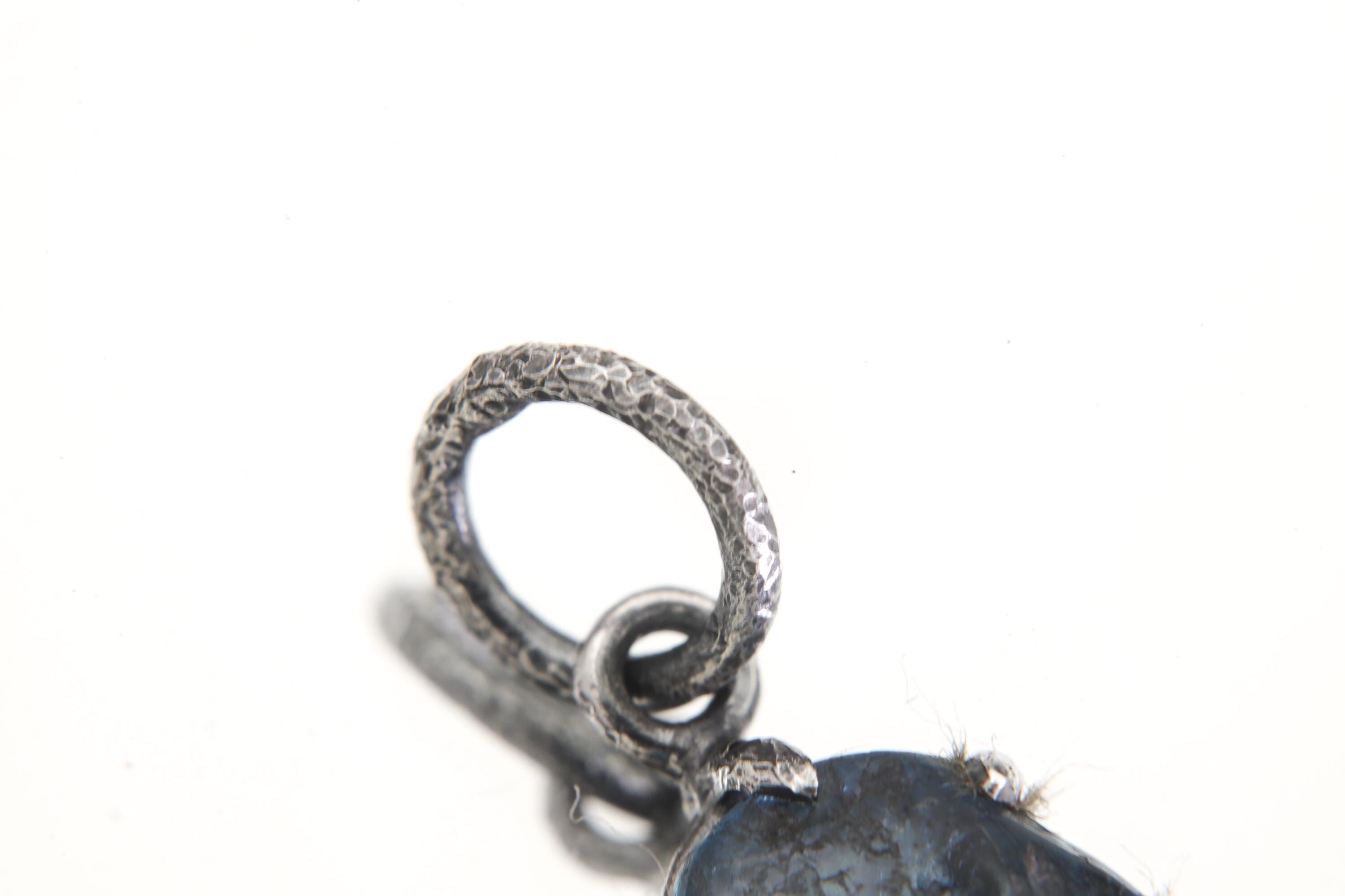Aquamarine Pendant, Sterling Silver Claw Setting, Oxidized Finish