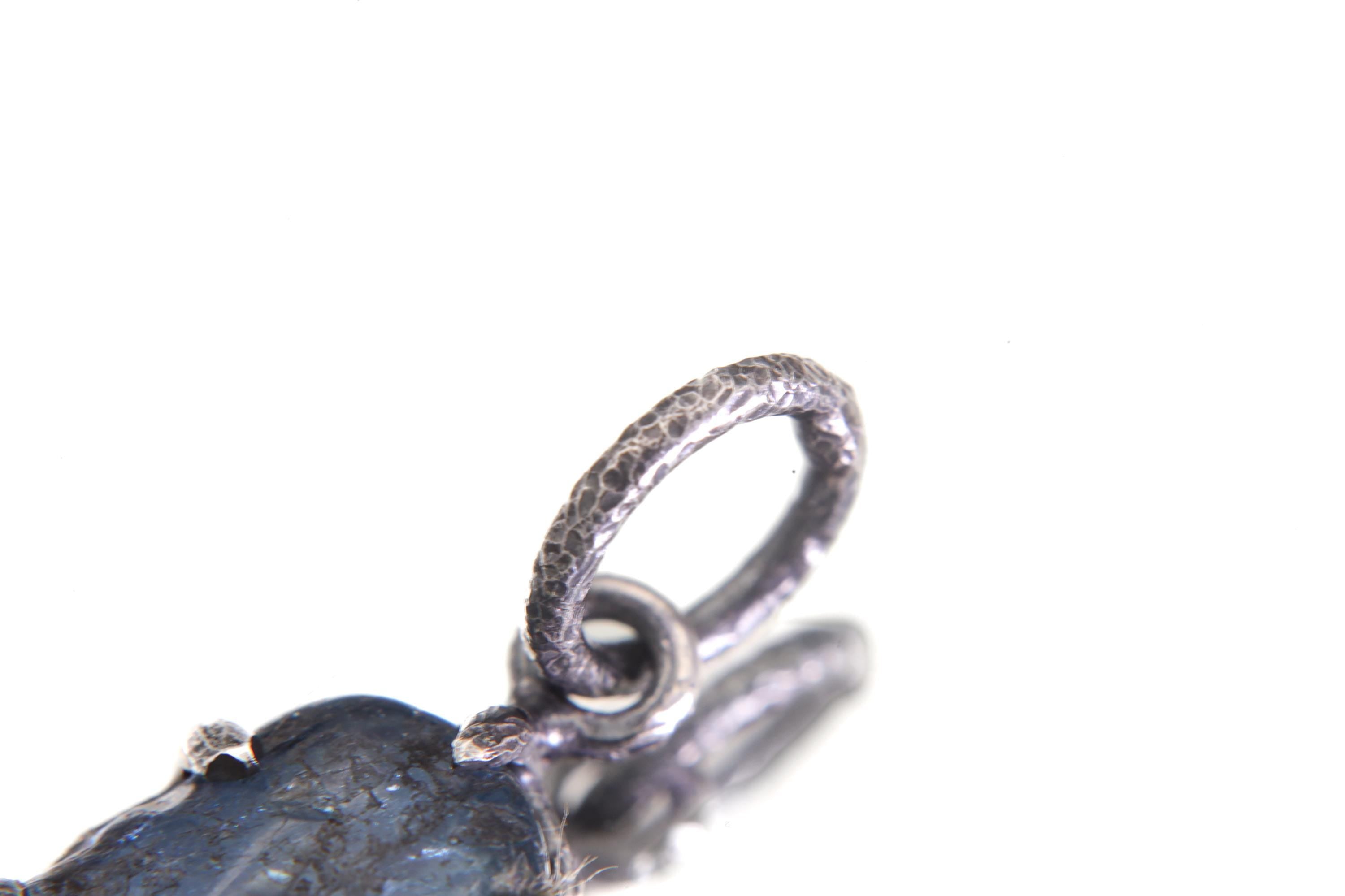 Dark Blue Aquamarine Pendant 925 Sterling Silver Oxidized Claw Necklace Throat Chakra Pisces Aquarius Gift
