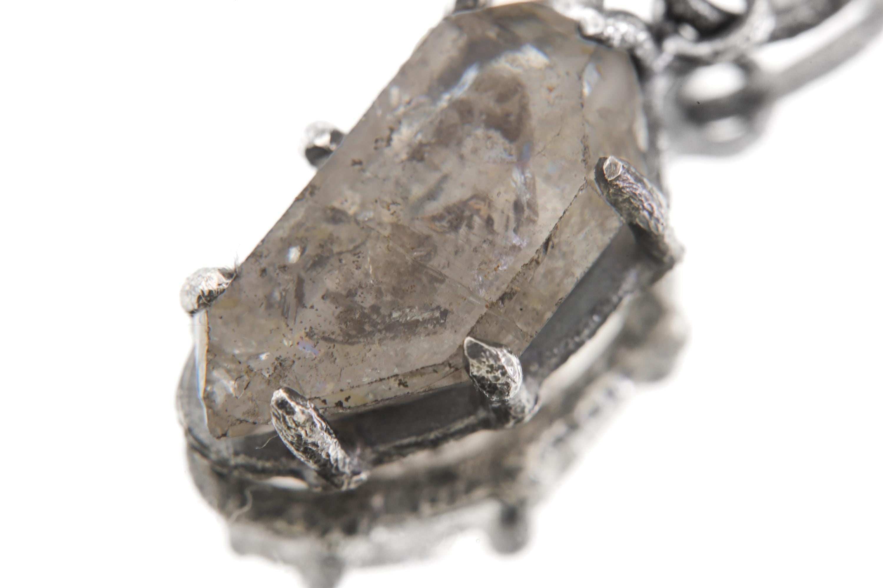Faden Quartz Pendant, Petroleum Inclusions, Sterling Silver, Crown Chakra