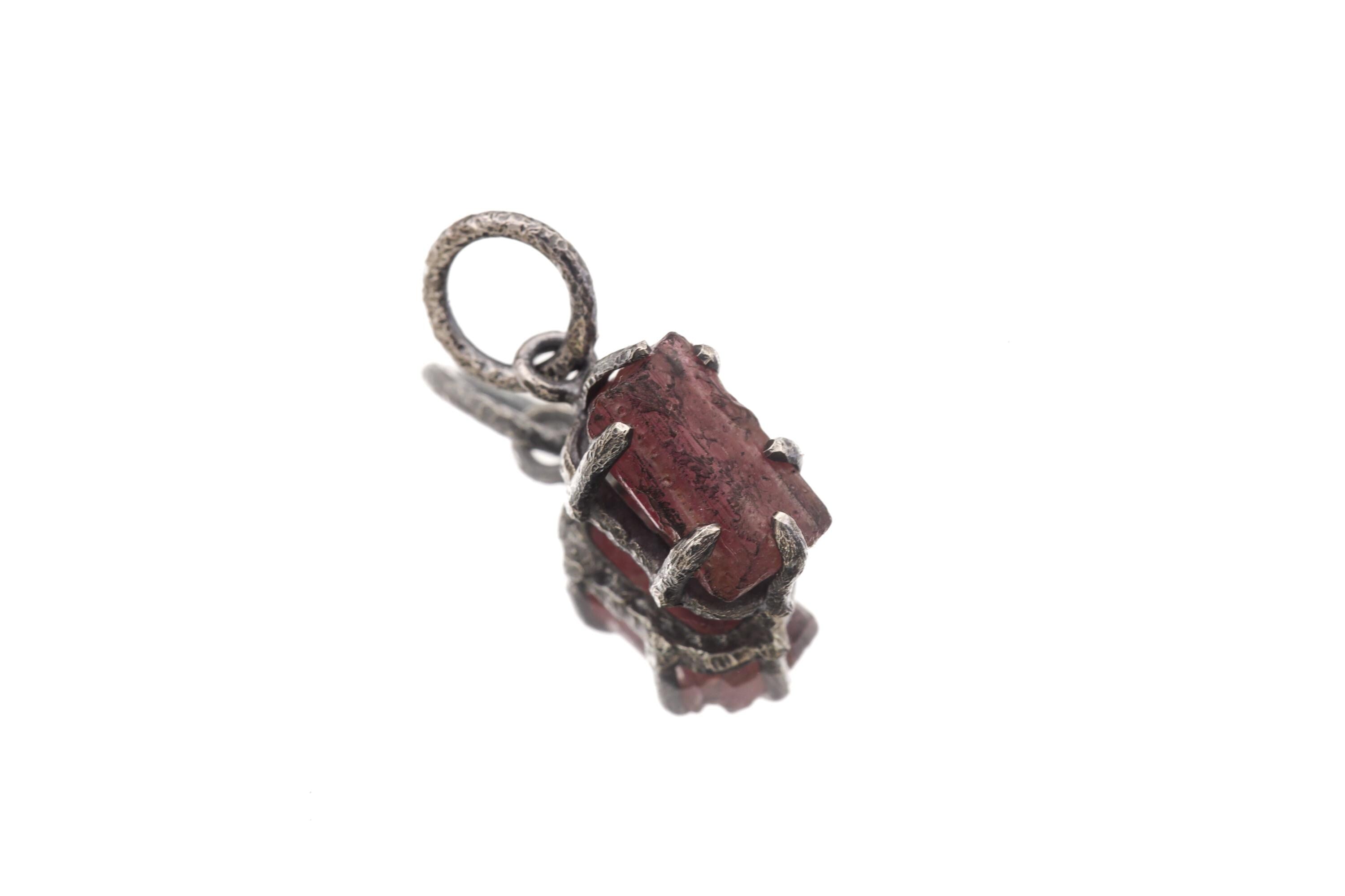 Pink Tourmaline Wand Pendant, Sterling Silver Claw Setting, Handmade Jewelry