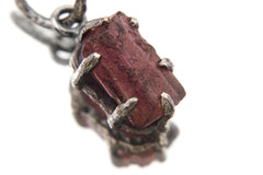 Natural Gem Pink tourmaline (Rubellite) wand Pendant, Sterling Silver Claw Setting, Hammer Texture, Heart Chakra, Handmade Healing Jewelry