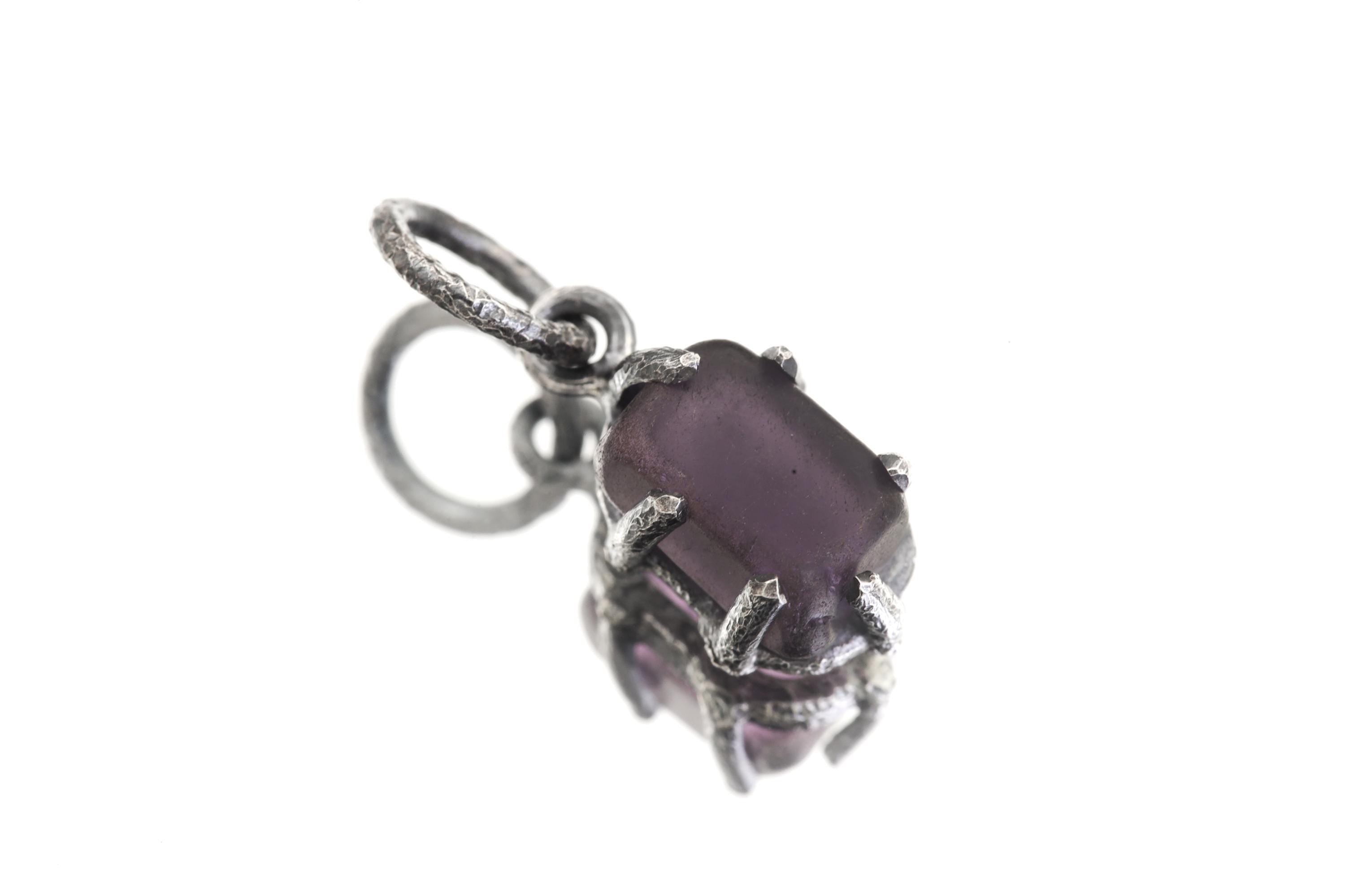 Amethyst Cube Pendant, Sterling Silver Claw Setting, Healing Crystal Jewelry