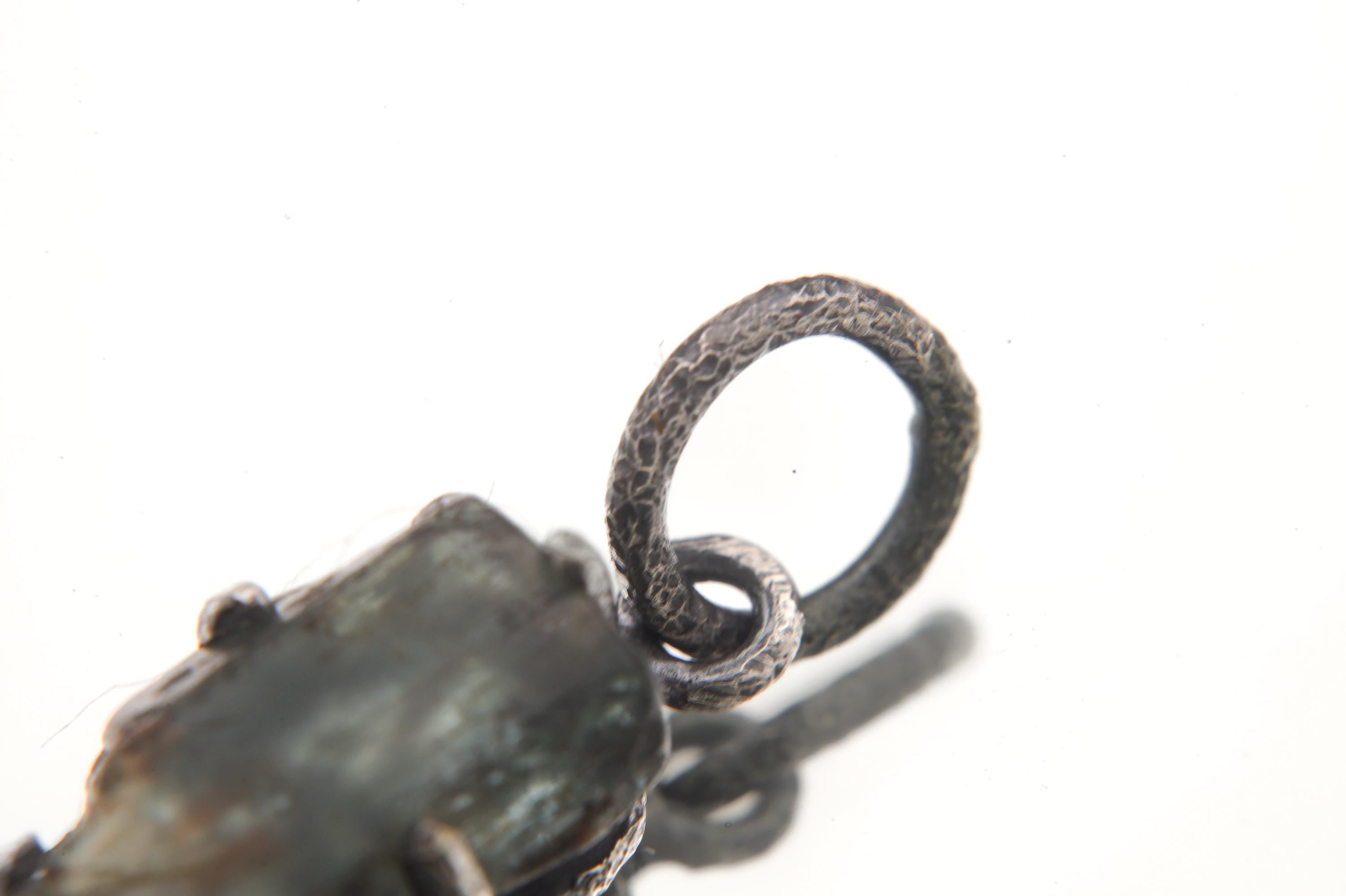 Raw Blue Tourmaline Pendant Sterling Silver Claw Setting Hammered Oxidized Frame High Grade Crystal Talisman Throat Chakra Jewelry